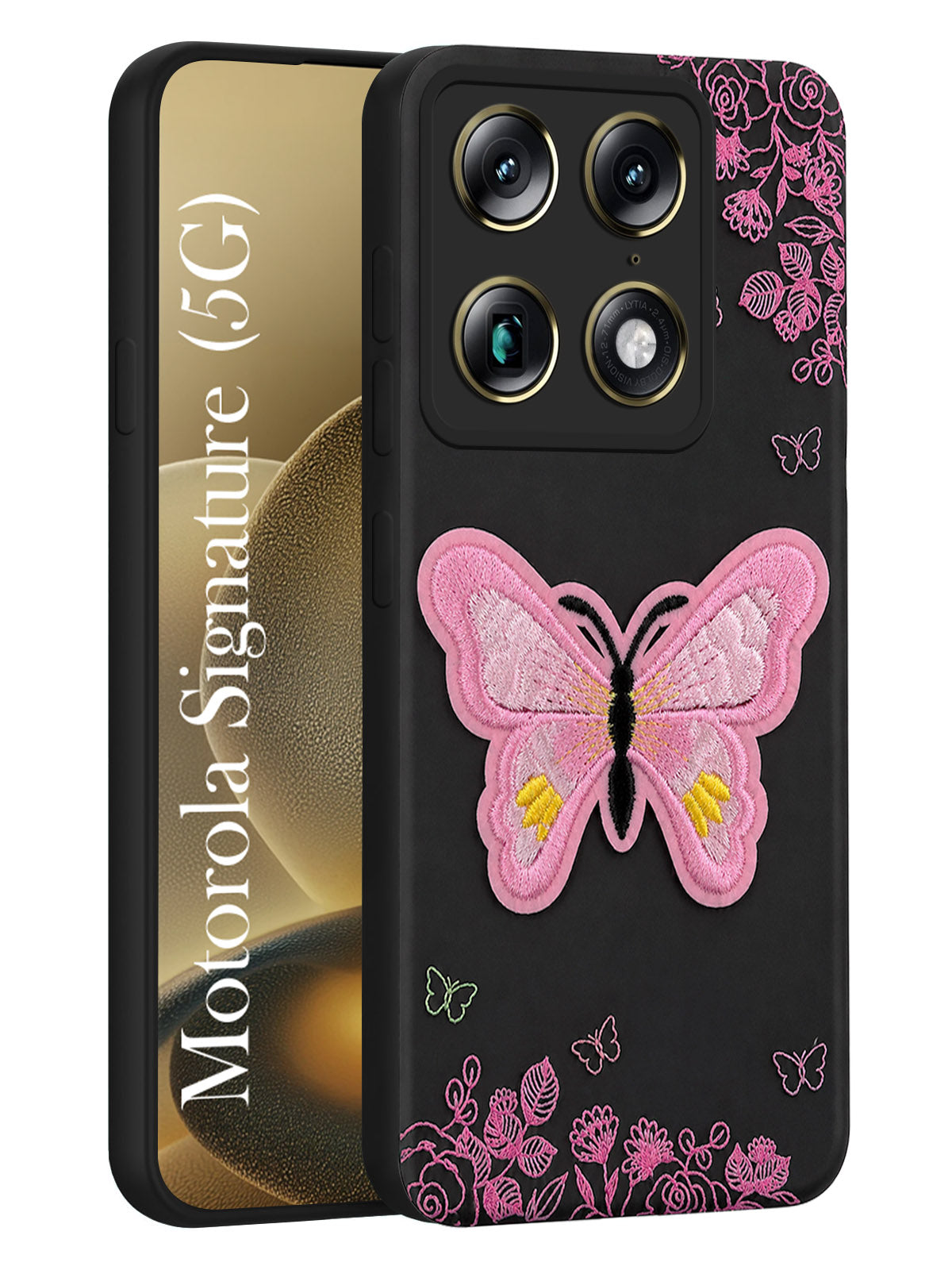 For Motorola Moto Signature 5G Back Cover Case (Soft Butterfly Embroidery | Women Teen Girls | Camera Protection| Matte Silicone)