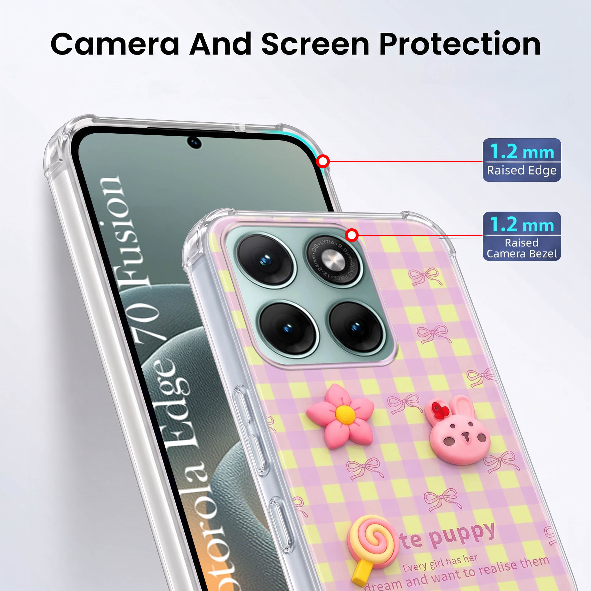 For Motorola Moto Edge 70 Fusion Back Cover Case (3D Cute Cartoons | Hard Back Side Soft | Matte Premium Finish | HD Printing)