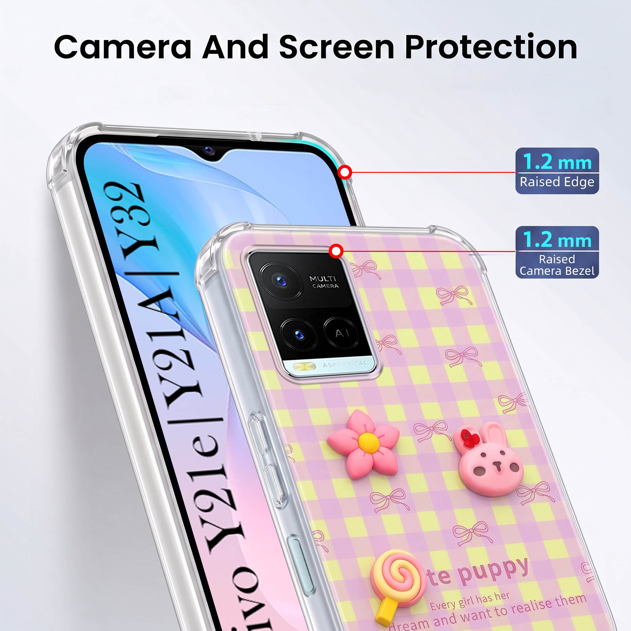 For Vivo Y21e | Vivo Y21A | Vivo Y32 Back Cover Case (3D Cute Cartoons | Hard Back Side Soft | Matte Premium Finish | HD Printing)