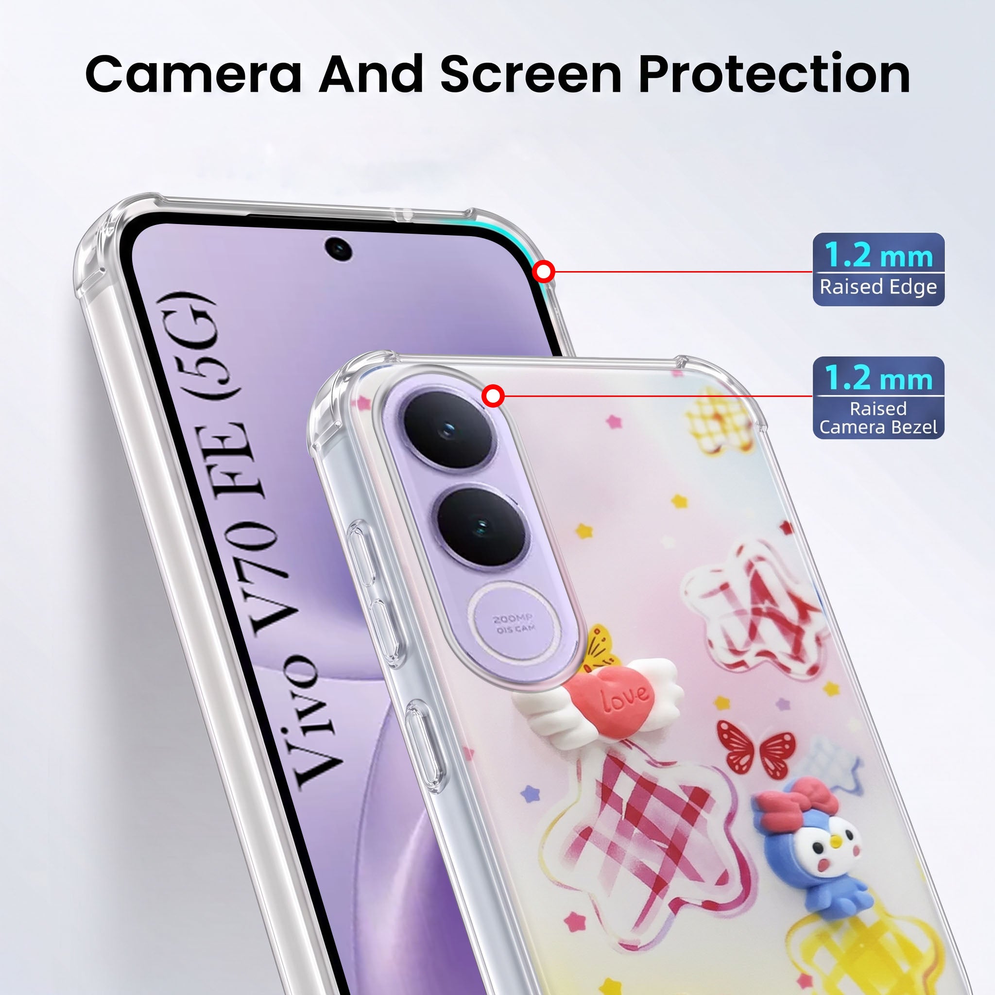 For Vivo V70 FE 5G Back Cover Case (3D Cute Cartoons | Hard Back Side Soft | Matte Premium Finish | HD Printing)