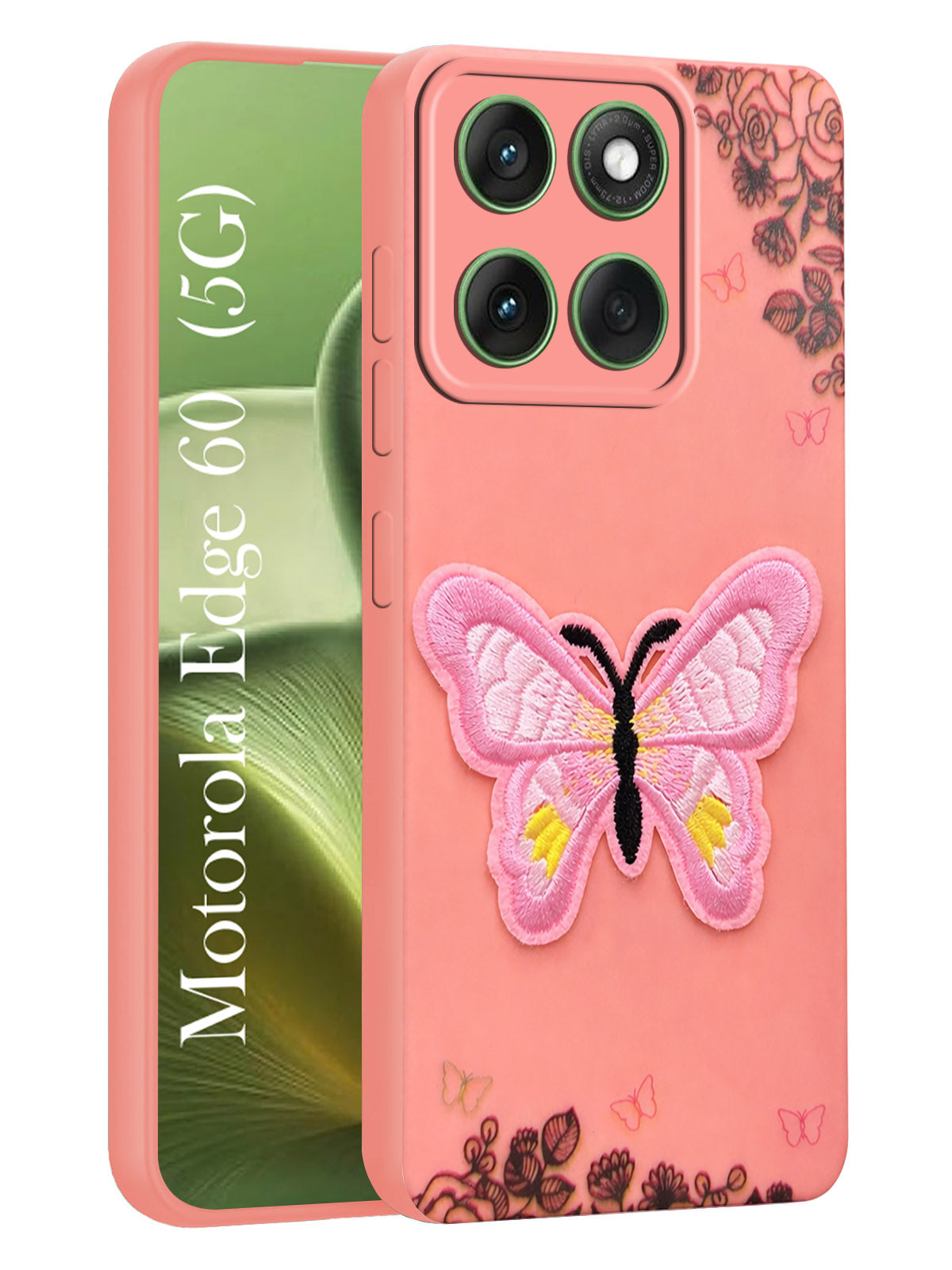 For Motorola Moto Edge 60 Back Cover Case (Soft Butterfly Embroidery | Women Teen Girls | Camera Protection| Matte Silicone)