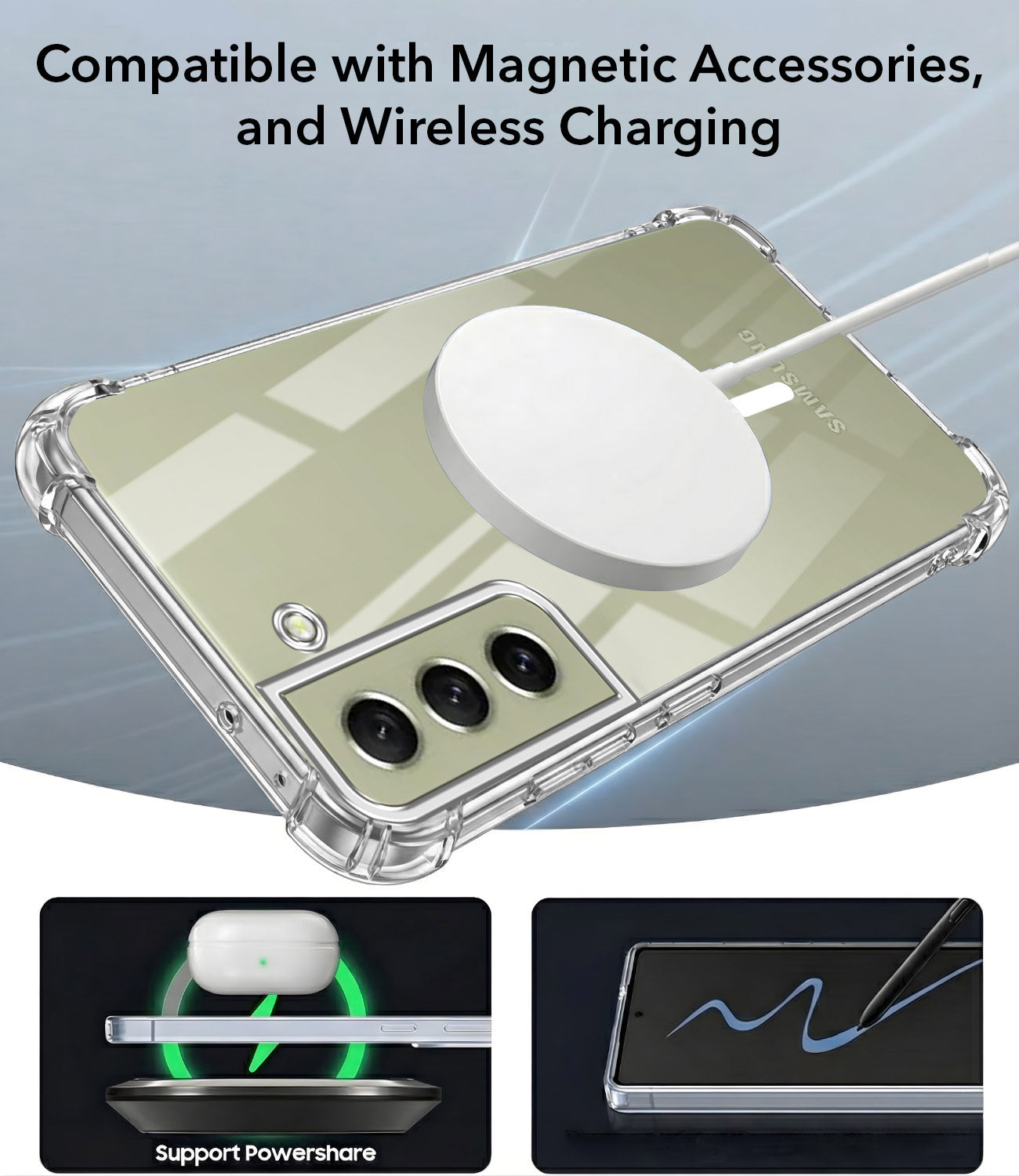 For Samsung Galaxy S21 FE 5G Back Cover Shockproof Crystal-Clear (Magsafe Wireless Support | Drop & Camera Protection | Hard Polycarbonate)