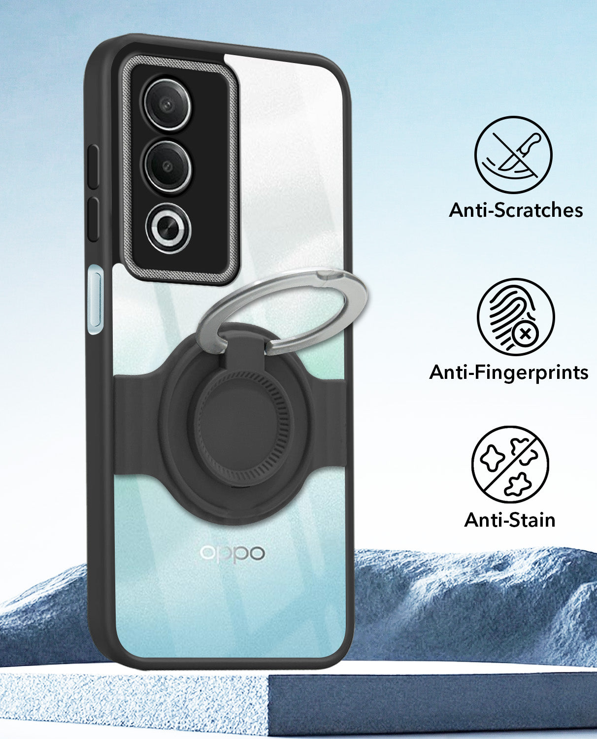 For Oppo K12x 5G Back Cover Case with stand (Built-in Ring Holder Kickstand | Lifetime Anti Yellow | Camera Protection)