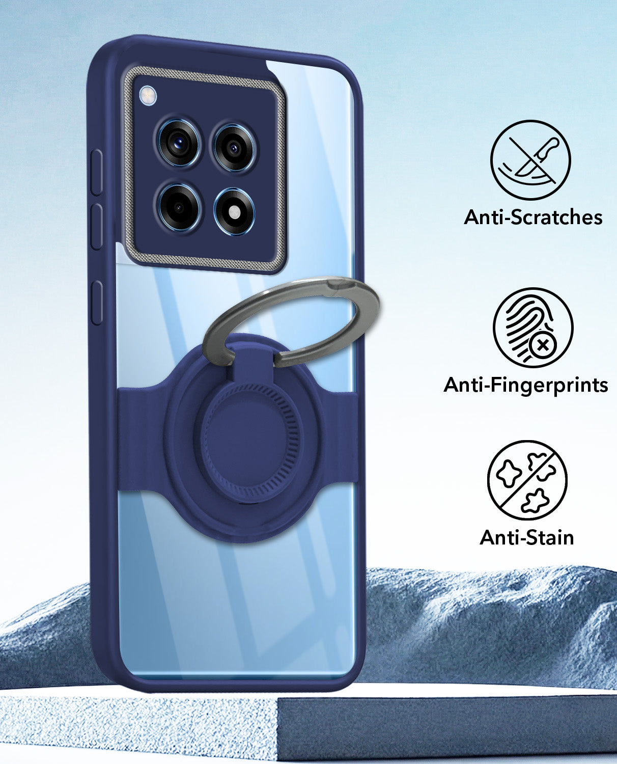 For OnePlus 12R 5G Back Cover Case with stand (Built-in Ring Holder Kickstand | Lifetime Anti Yellow | Camera Protection)