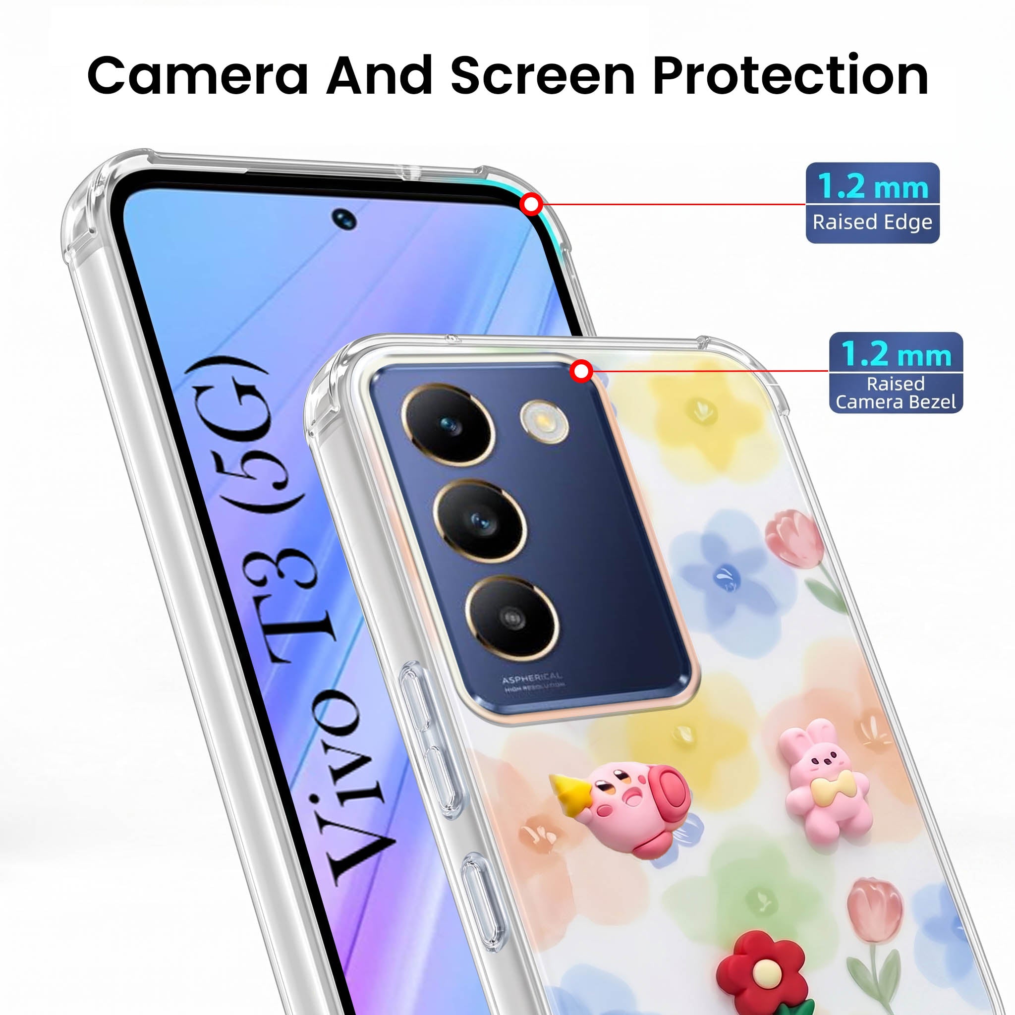 For Vivo T3 5G Back Cover Case (3D Cute Cartoons | Hard Back Side Soft | Matte Premium Finish | HD Printing)