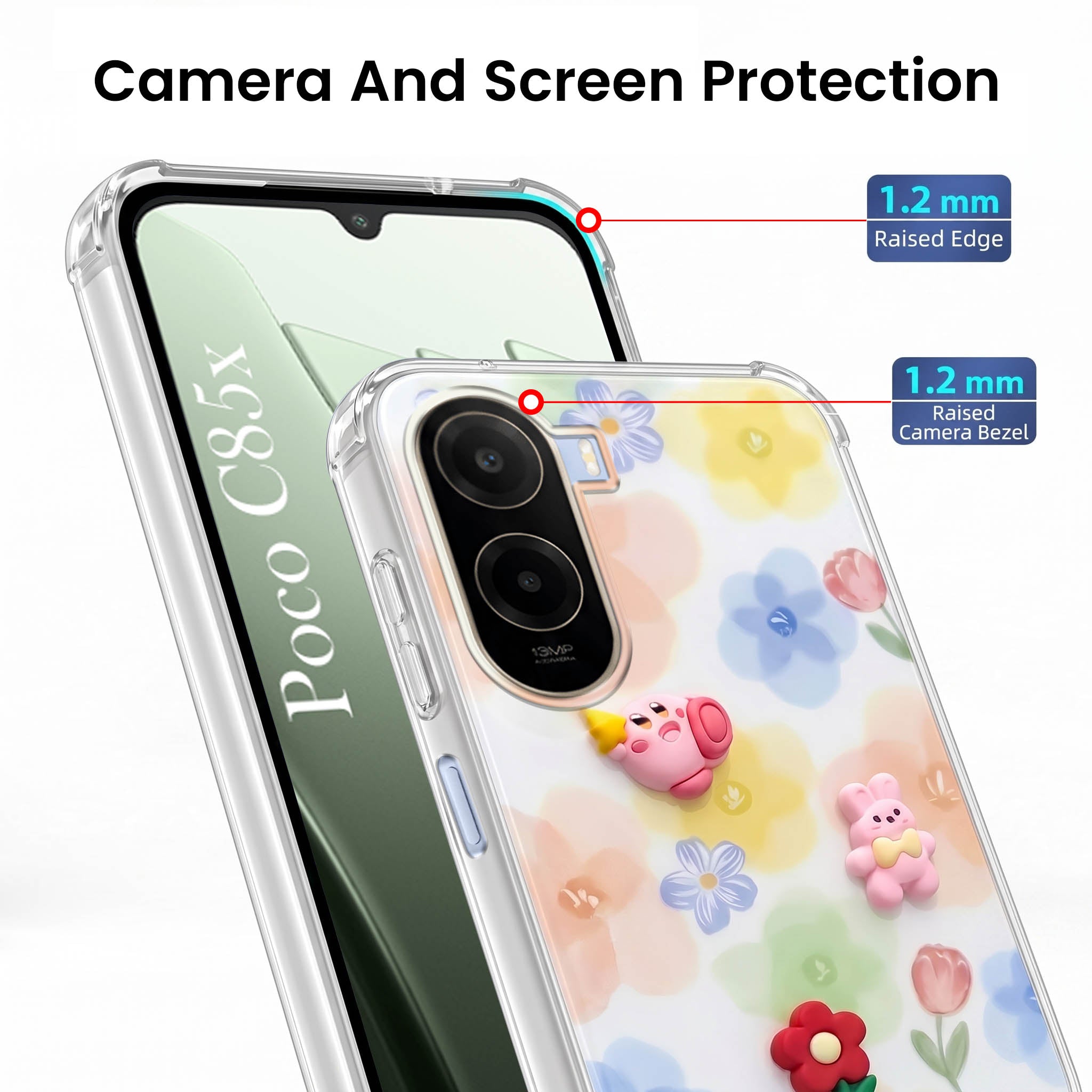 For Poco C85x 5G Back Cover Case (3D Cute Cartoons | Hard Back Side Soft | Matte Premium Finish | HD Printing)