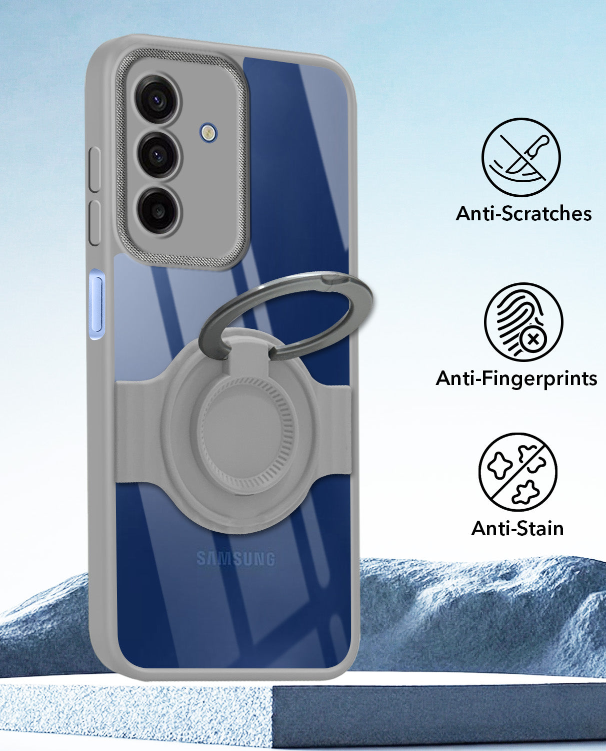For Samsung Galaxy A17 | Samsung F17 | Samsung M17 5G Back Cover Case with stand (Built-in Ring Holder Kickstand | Lifetime Anti Yellow | Camera Protection)