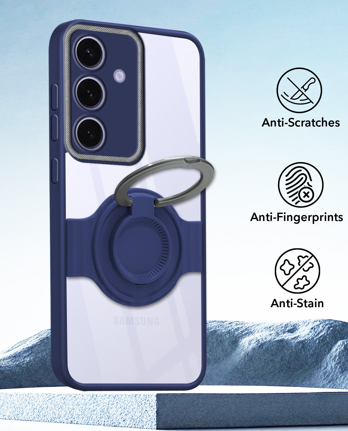 For Samsung Galaxy S24 Back Cover Case with stand (Built-in Ring Holder Kickstand | Lifetime Anti Yellow | Camera Protection)