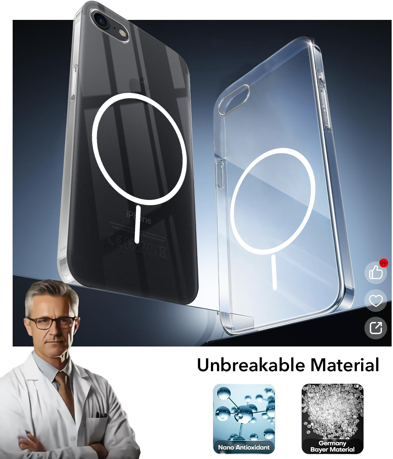 For iPhone SE 2020 | SE 2022 Back Cover Case (Crystal Clear Case | MagSafe Wireless Charging Support | Hard Anti Yellow | Camera Protection Bump)
