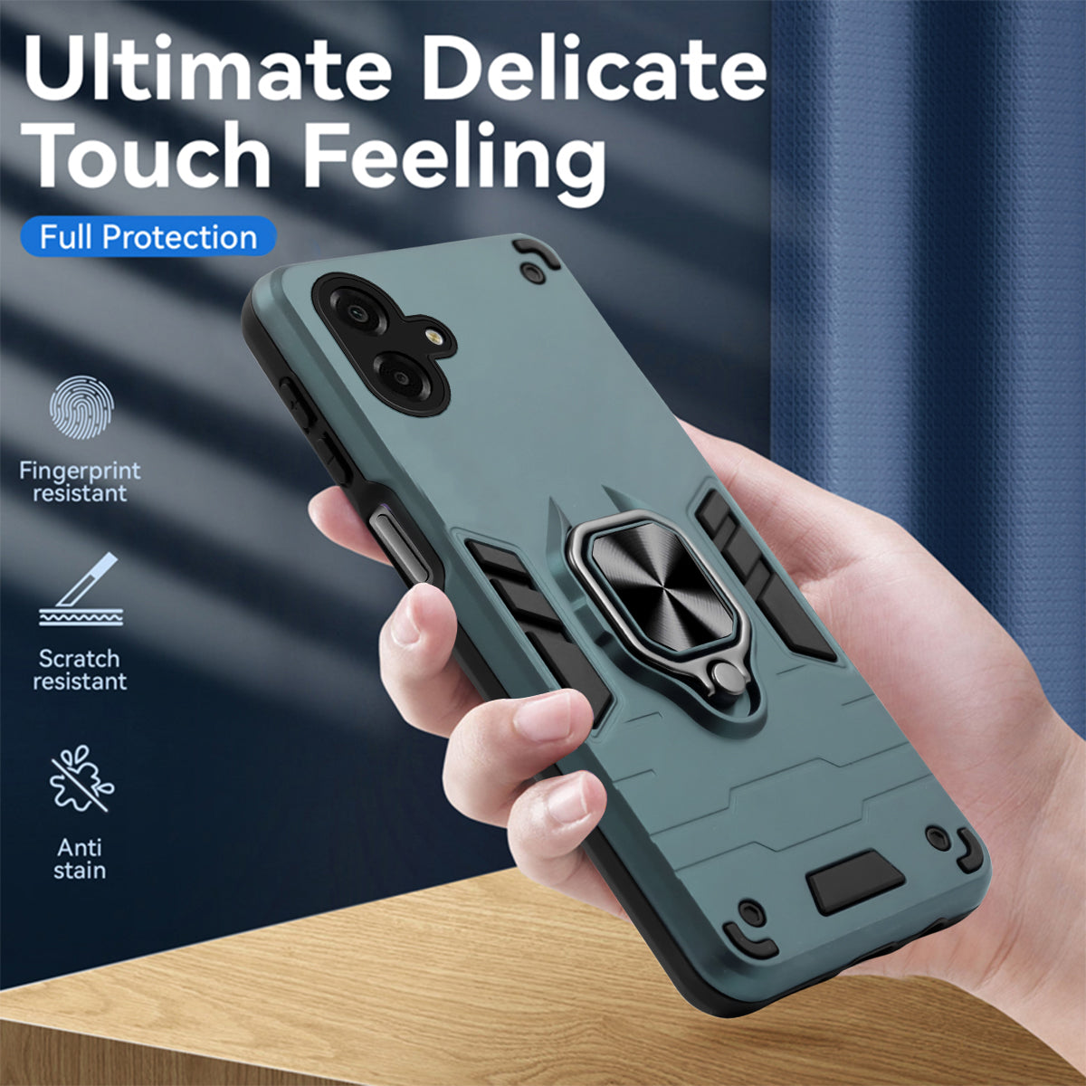For Samsung Galaxy M07 | Samsung Galaxy F07 Back Cover Case Hybrid Armor (Shockproof Dual Layer Polycarbonate |Ring Holder Kickstand)