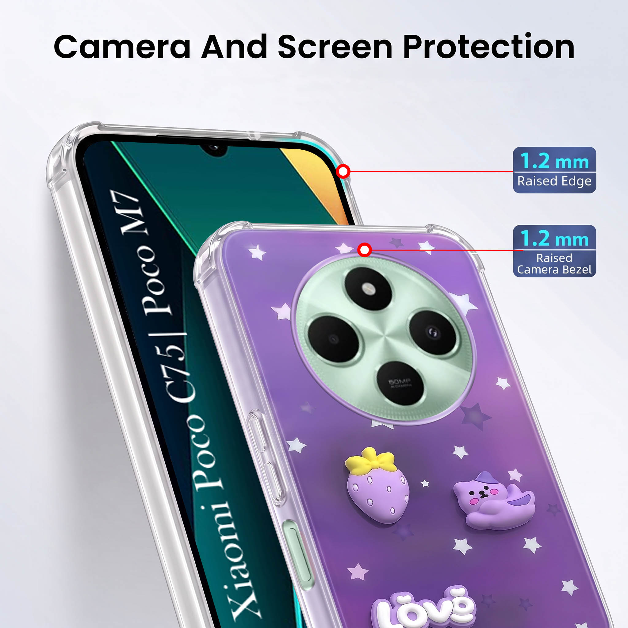For Poco C75 | Poco M7 Back Cover Case (3D Cute Cartoons | Hard Back Side Soft | Matte Premium Finish | HD Printing)