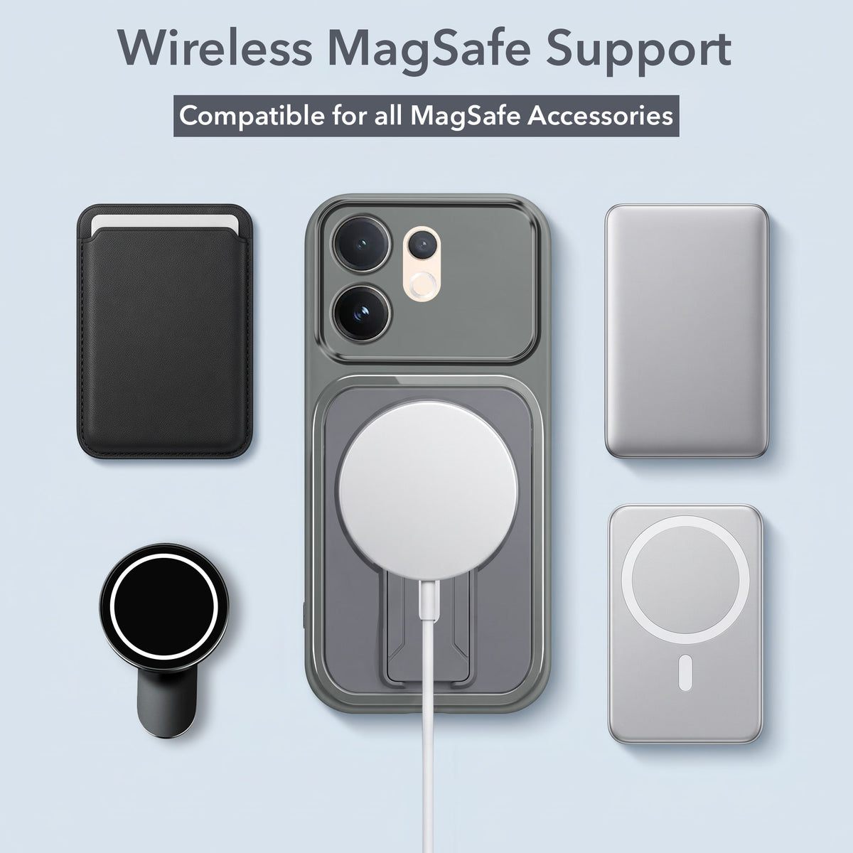 For Vivo V60 | Vivo T4 Pro Back Case Cover Metallic (Hybrid Armor Kickstand | MagSafe Compatible | Camera Protection Shockproof)