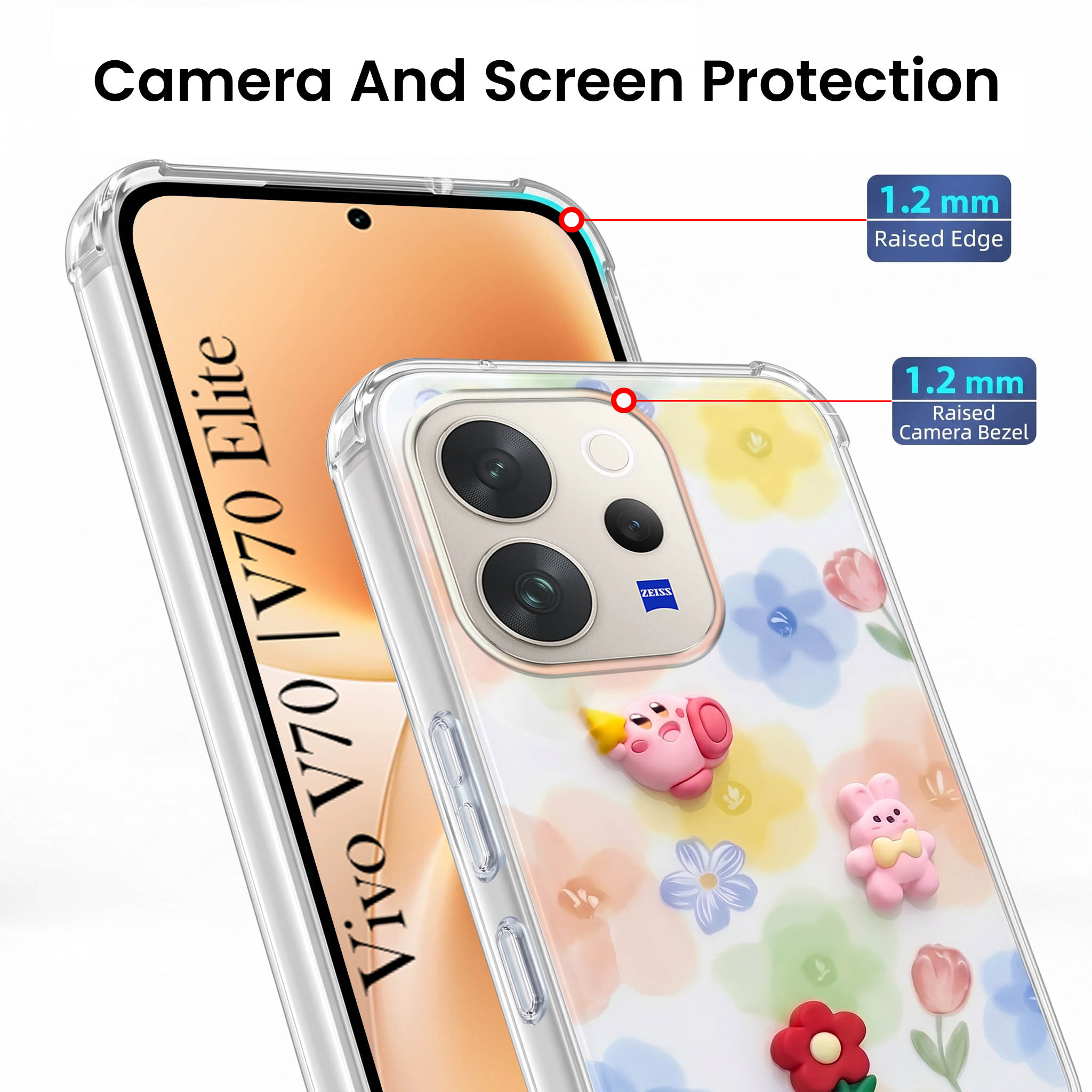 For Vivo V70 | Vivo V70 Elite 5G Back Cover Case (3D Cute Cartoons | Hard Back Side Soft | Matte Premium Finish | HD Printing)