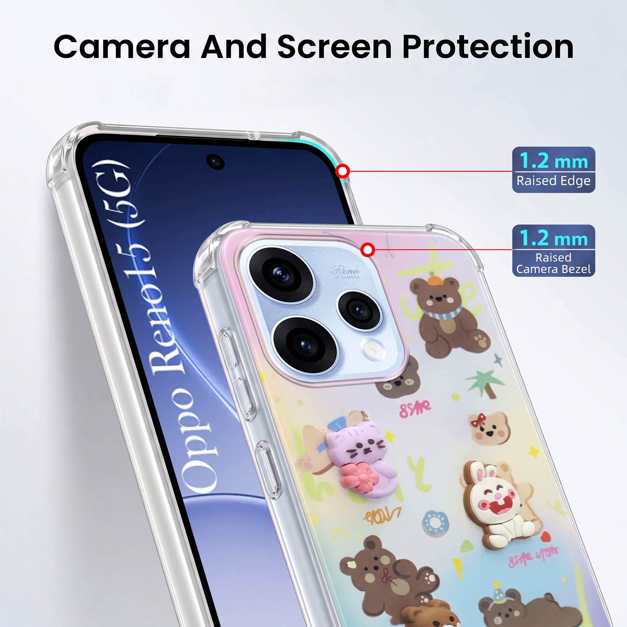 For Oppo Reno15 5G | Oppo Reno 15 5G Back Cover Case (3D Cute Cartoons | Hard Back Side Soft | Matte Premium Finish | HD Printing)