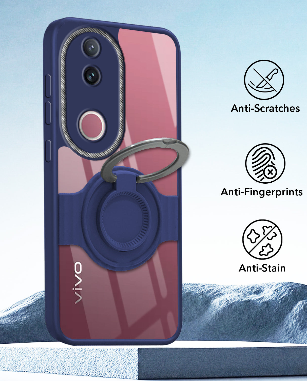 For Vivo V50 | Vivo V50e Back Cover Case with stand (Built-in Ring Holder Kickstand | Lifetime Anti Yellow | Camera Protection)