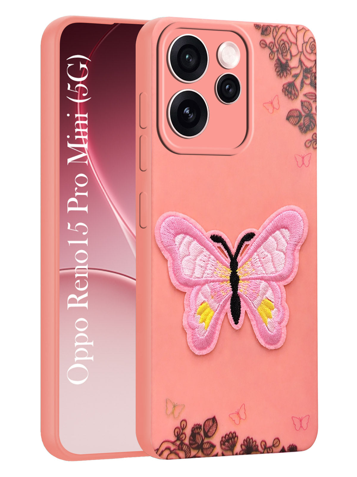 For Oppo Reno15 Pro Mini 5G | Oppo Reno 15 Pro Mini 5G Back Cover Case (Soft Butterfly Embroidery | Women Teen Girls | Camera Protection| Matte Silicone)