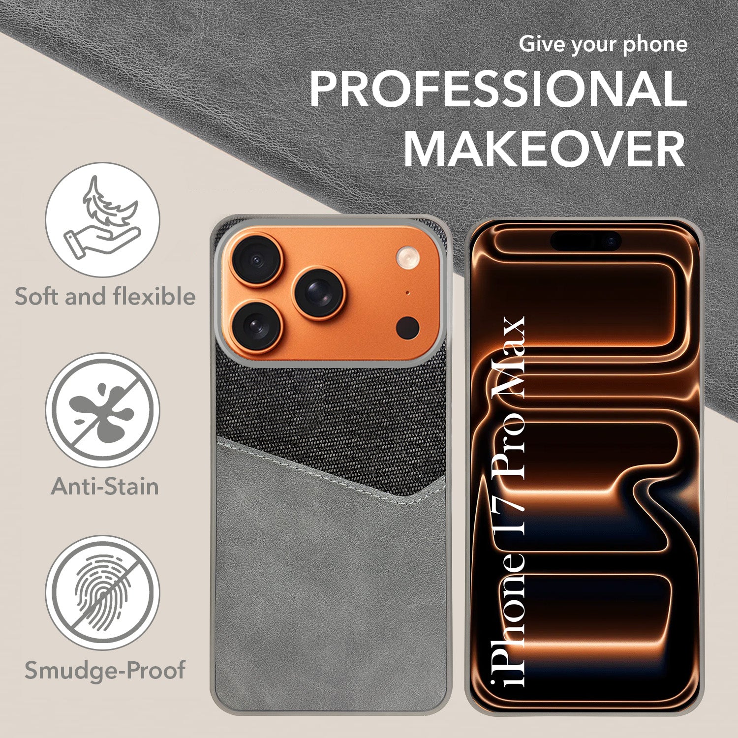 For Apple iPhone 17 Pro Max Back Cover Case (Dual PU Leather Stitch | Professional Minimalist | Soft and Flexible)