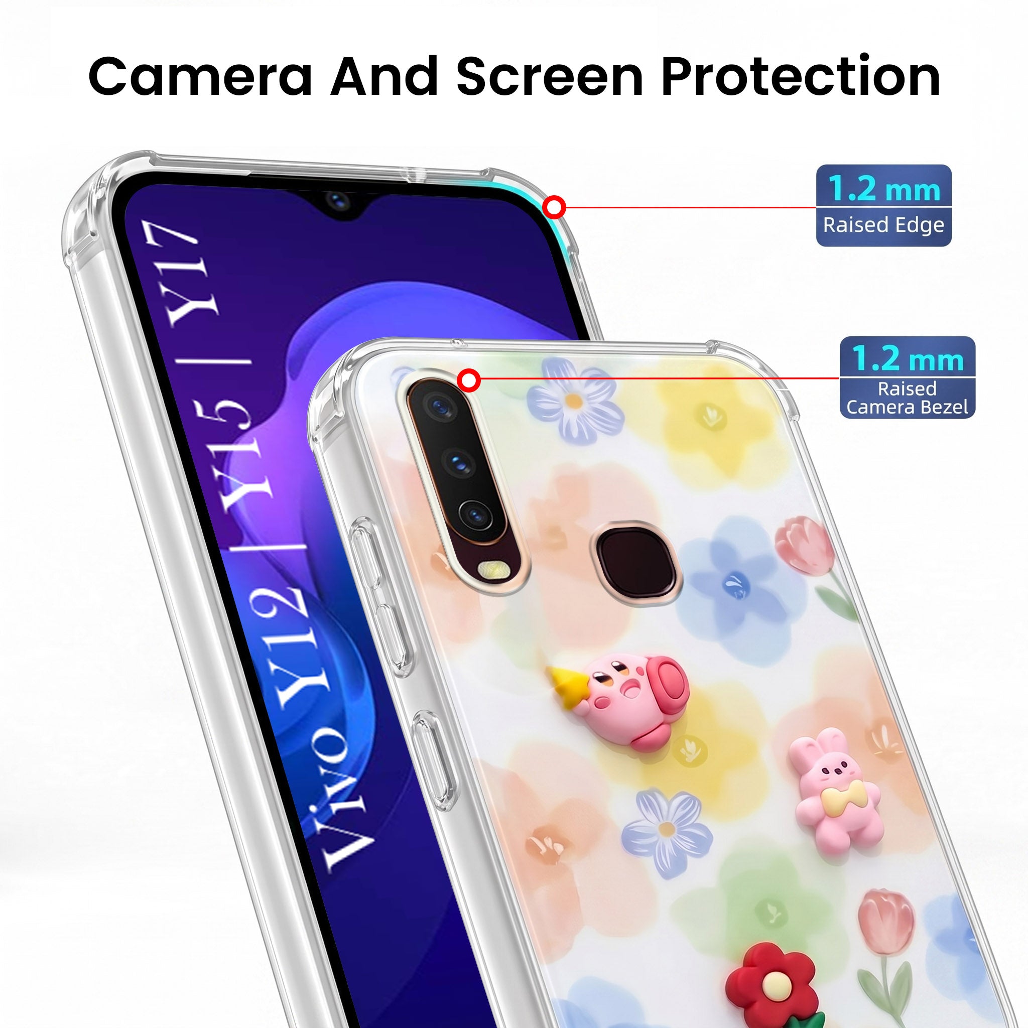 For Vivo Y12 | Y15 | Y17 Back Cover Case (3D Cute Cartoons | Hard Back Side Soft | Matte Premium Finish | HD Printing)