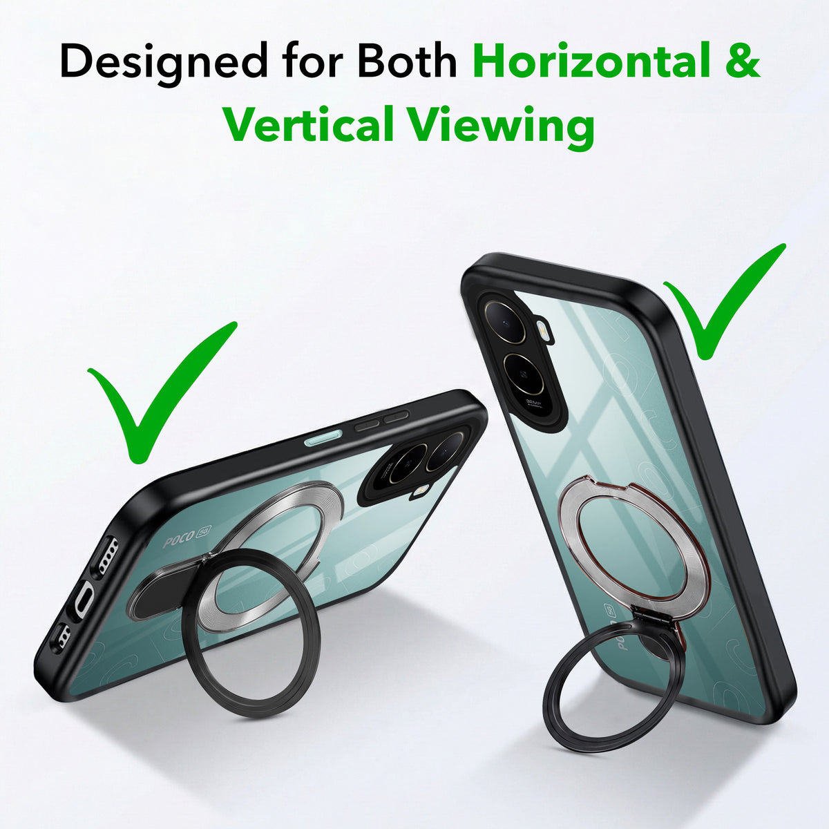 For Poco C85x 5G Back Cover Case (Kick Stand Ring Holder | Life time Anti Yellow | Camera Protection)