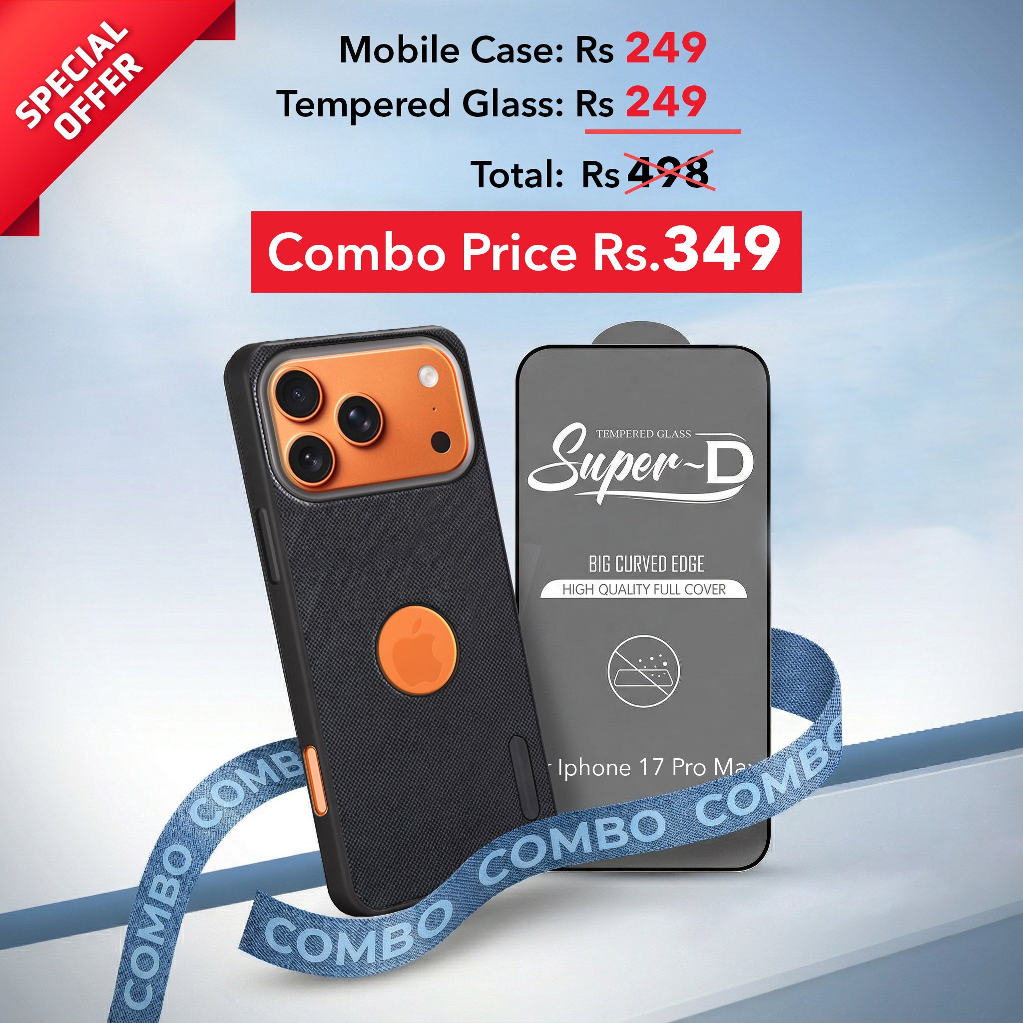 For Apple iPhone 17 Pro Max Combo with Back Cover and 9H Tempered Glass (Textured Grip Design | Micro-Fiber Cloth Inside | Oleophobic Coating Screen Glass)