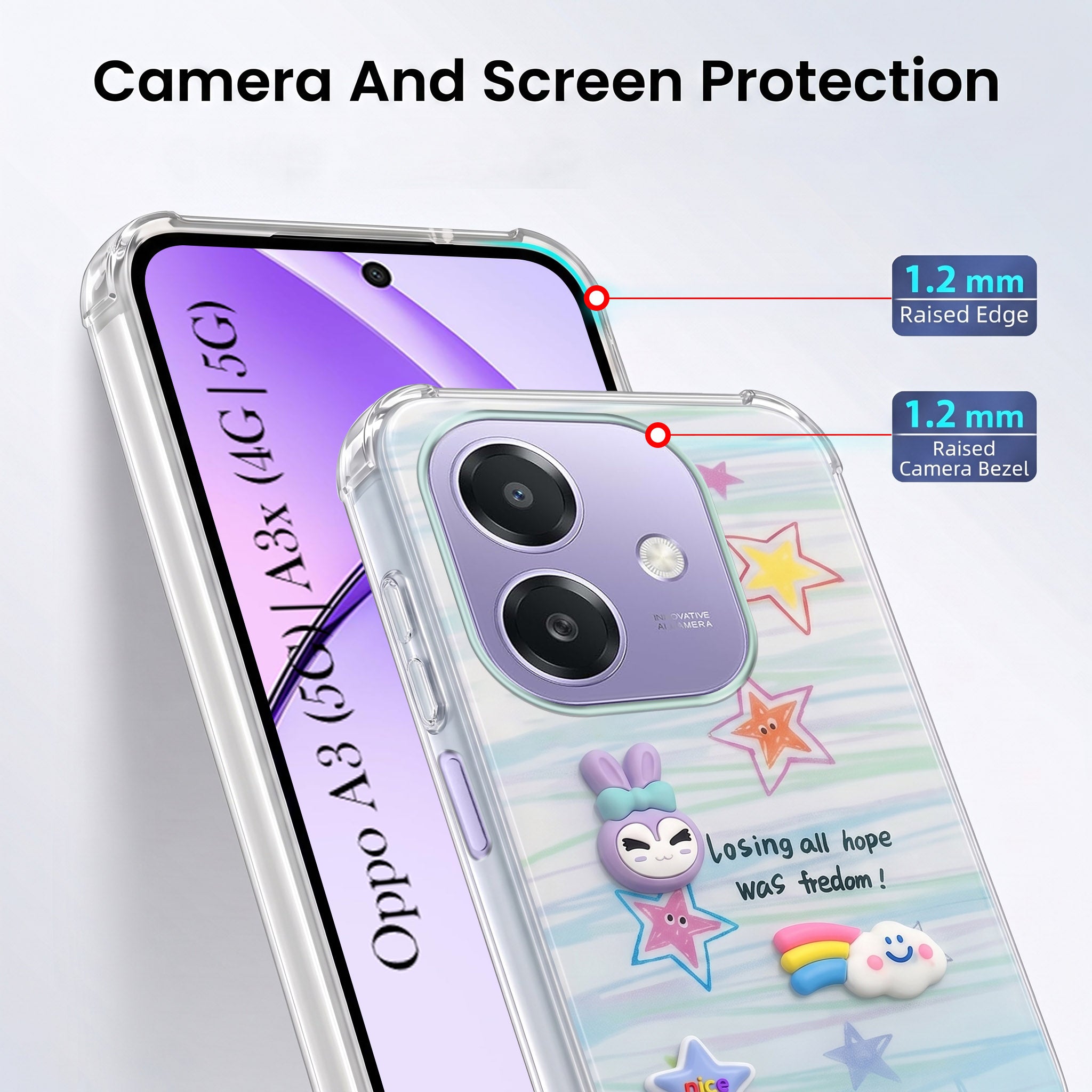 For Oppo A3X (4G/5G) | Oppo A3 5G Back Cover Case (3D Cute Cartoons | Hard Back Side Soft | Matte Premium Finish | HD Printing)