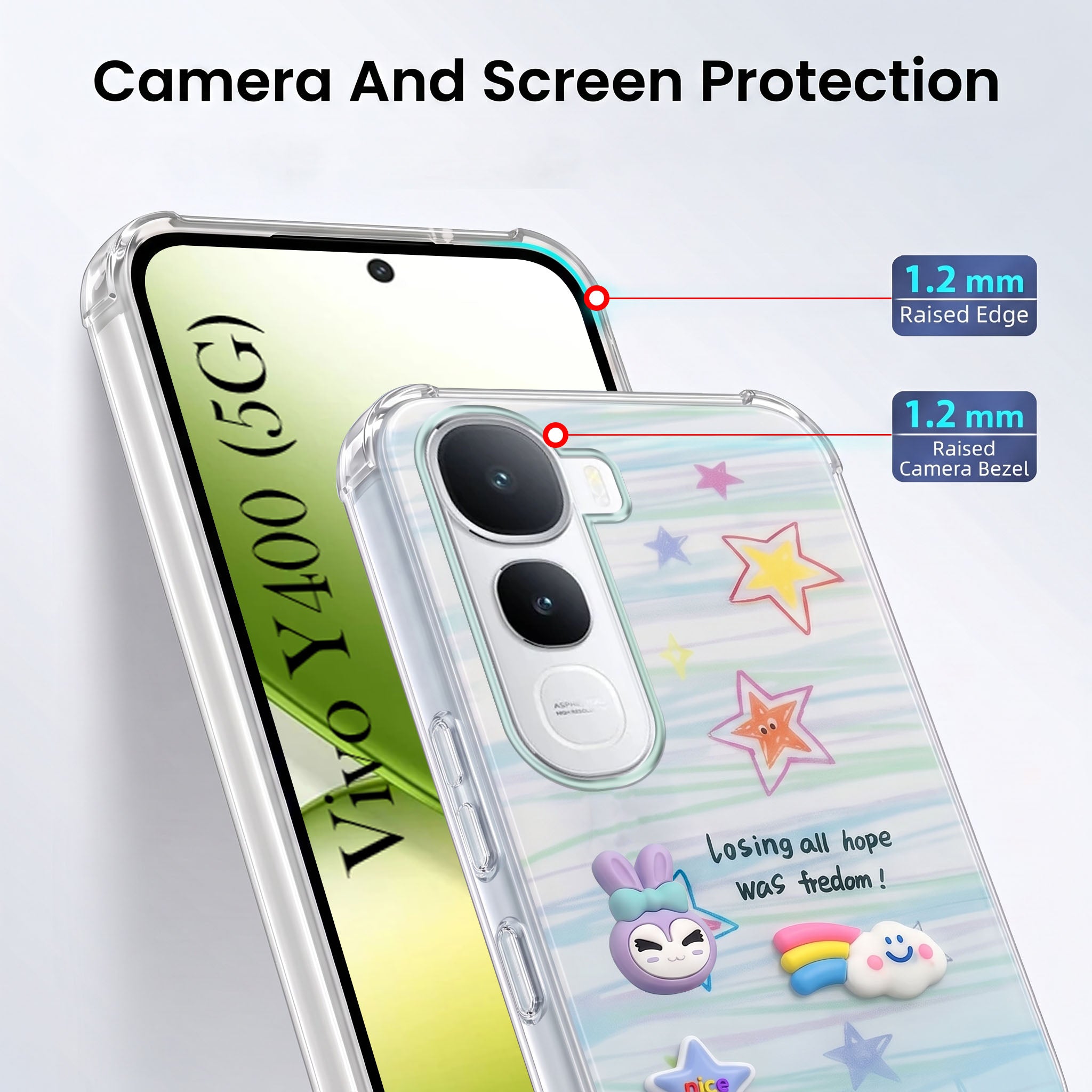 For Vivo Y400 Back Cover Case (3D Cute Cartoons | Hard Back Side Soft | Matte Premium Finish | HD Printing)