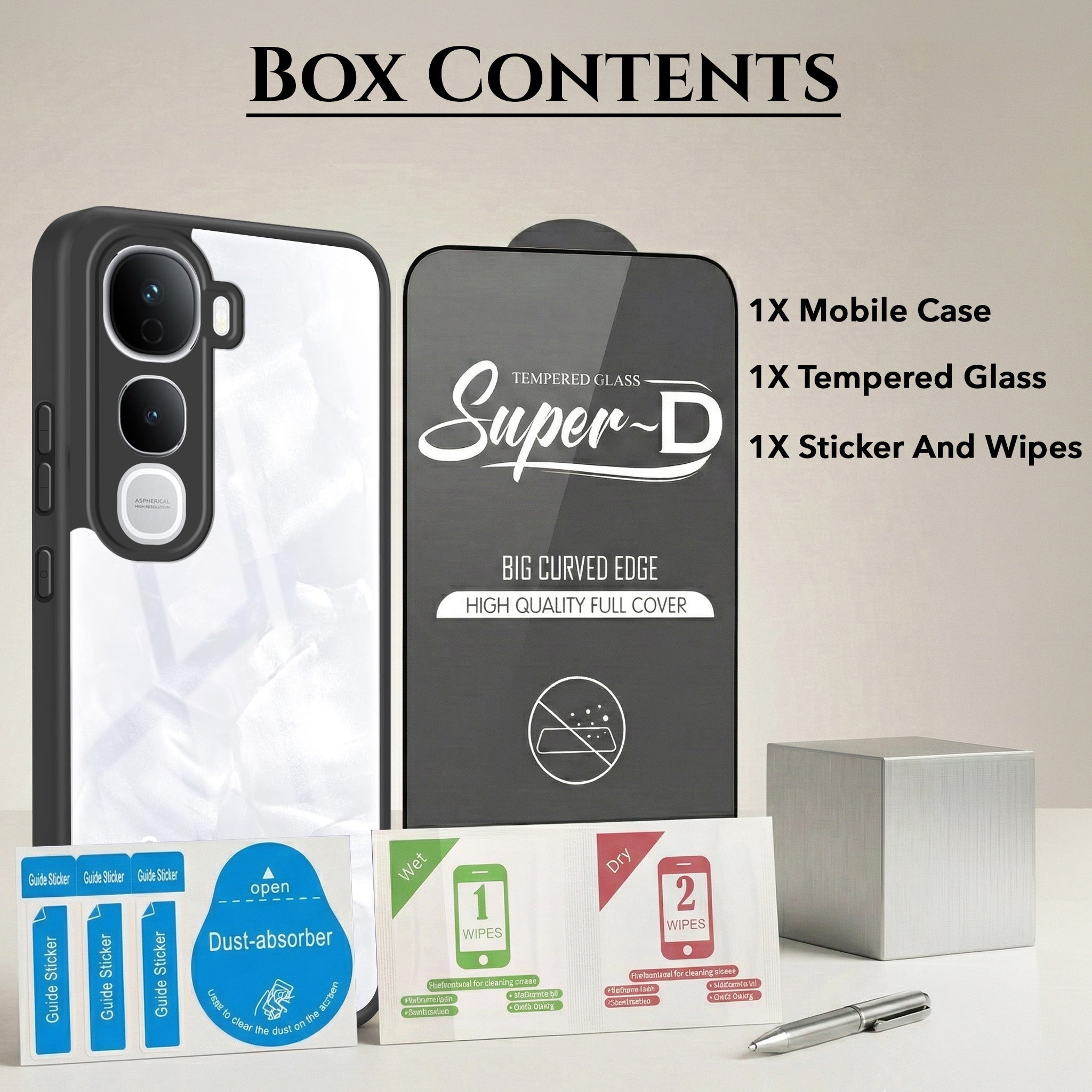 For Vivo Y400 Pro Combo with Back Cover and 9H Tempered Glass (Lifetime Anti-Yellow | Crystal Clear Shockproof | Oleophobic Coating Screen Glass)