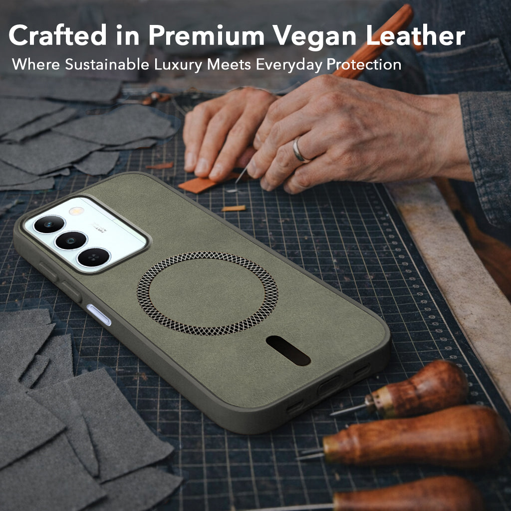 For Realme P4 Lite 5G | Narzo 100 Lite 5G Back Cover Case Leather Finish (MagSafe Compatible Wireless Charging | Soft Touch | Camera Bump Protection)