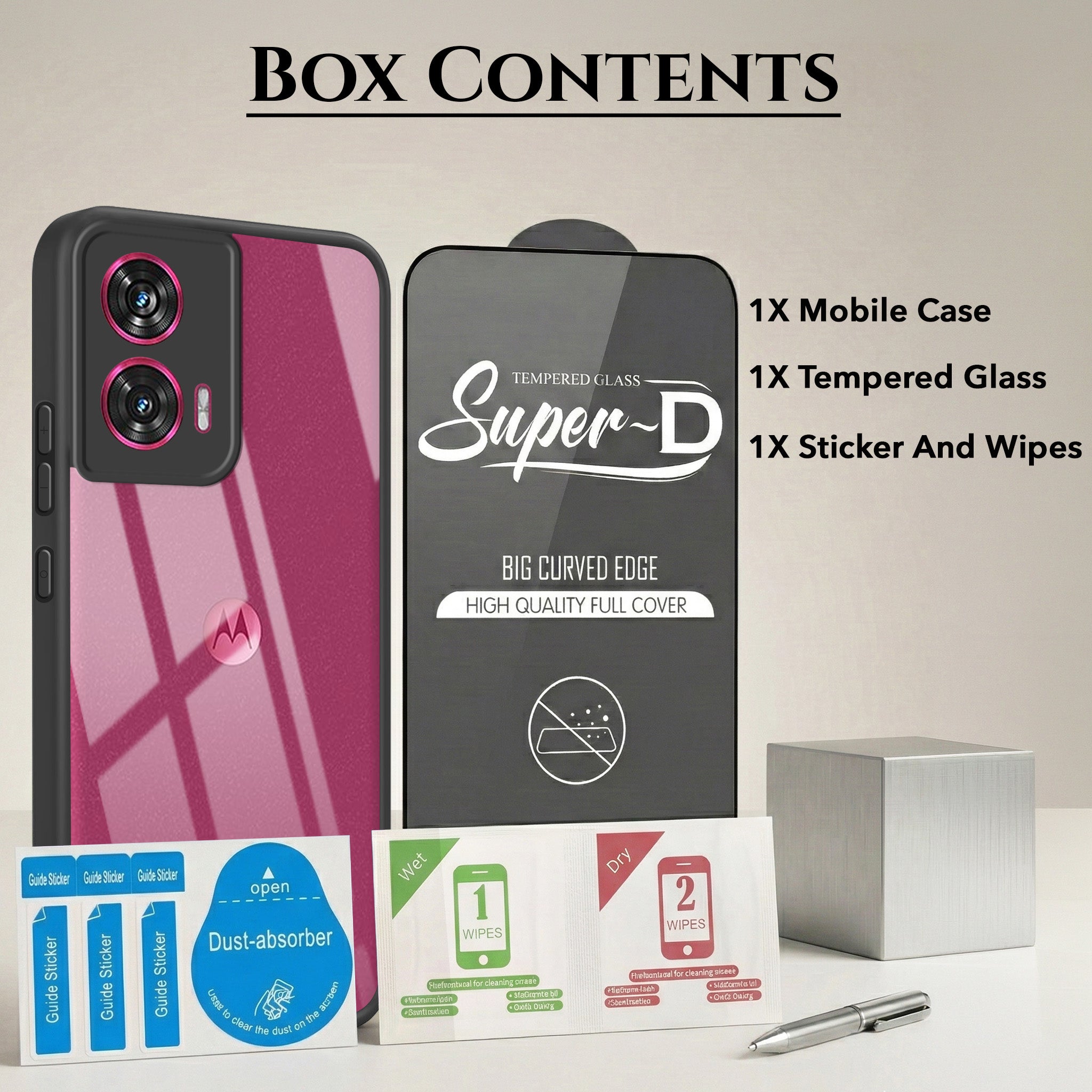 For Motorola Moto Edge 50 Fusion Combo with Back Cover and 9H Tempered Glass (Lifetime Anti-Yellow | Crystal Clear Shockproof | Oleophobic Coating Screen Glass)