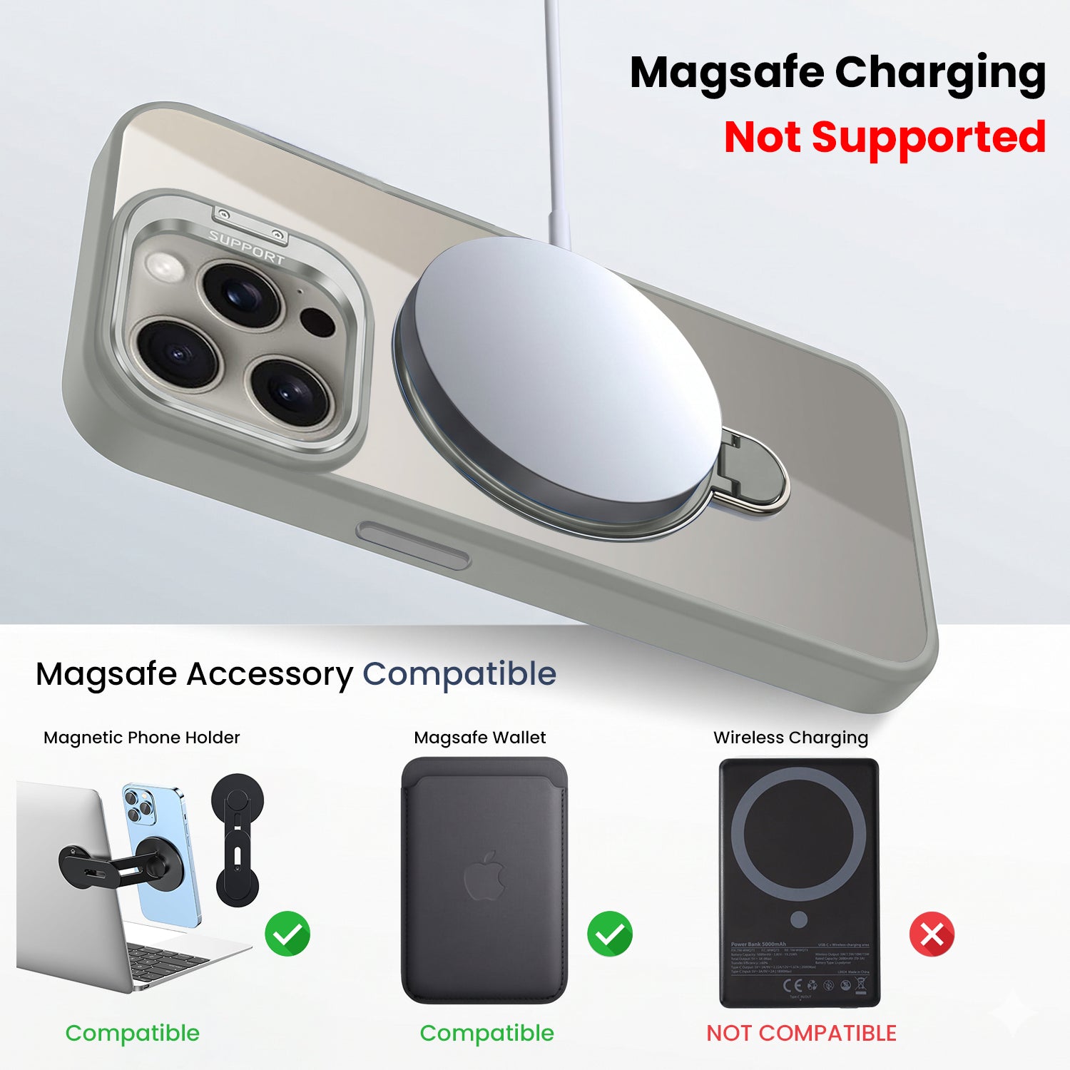 For Apple iPhone 15 Pro Max Back Cover Case Crystal (Lifetime Anti Yellow | Magnetic Ring Stand | Camera Lens Protection | MagSafe Compatible)