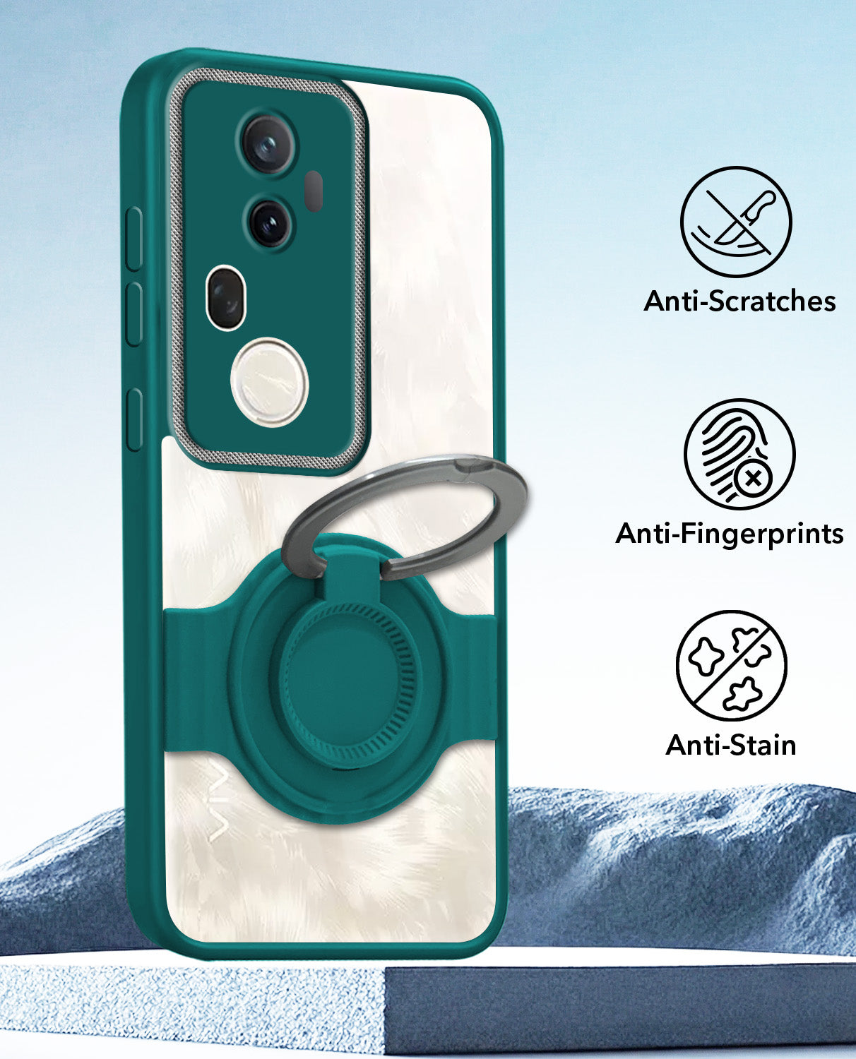 For Vivo T4 Ultra Back Cover Case with stand (Built-in Ring Holder Kickstand | Lifetime Anti Yellow | Camera Protection)