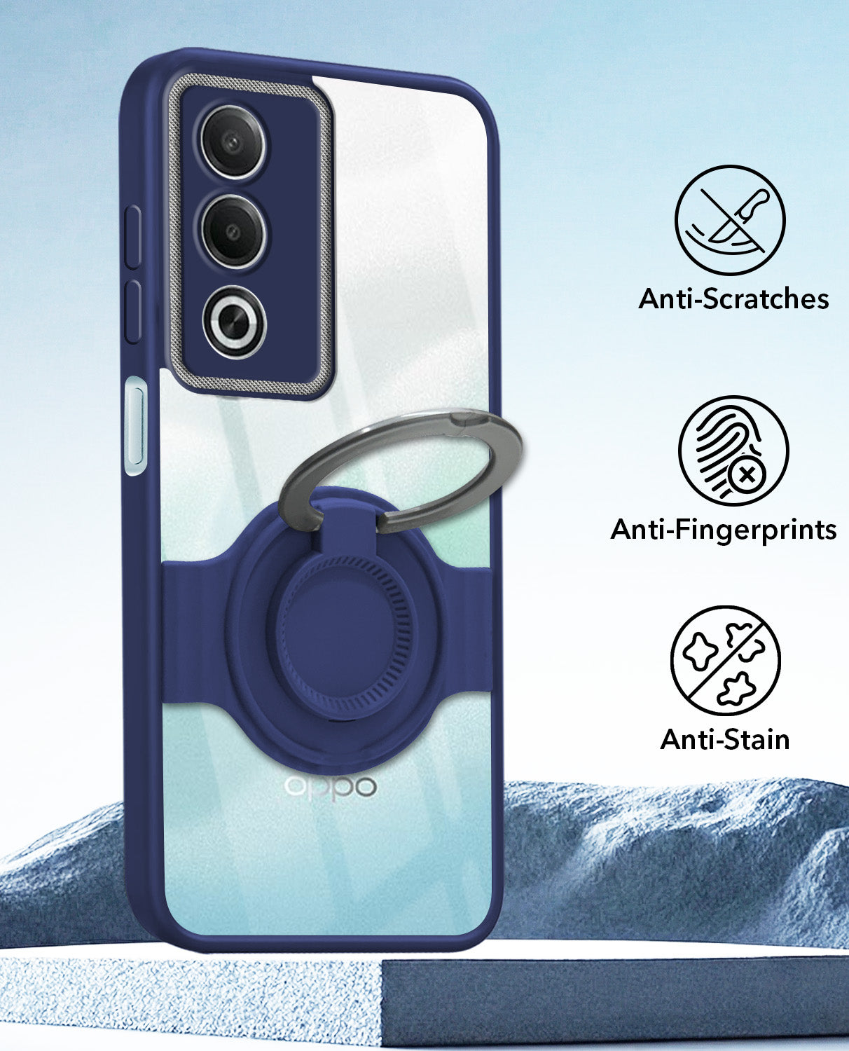 For Oppo K12x 5G Back Cover Case with stand (Built-in Ring Holder Kickstand | Lifetime Anti Yellow | Camera Protection)