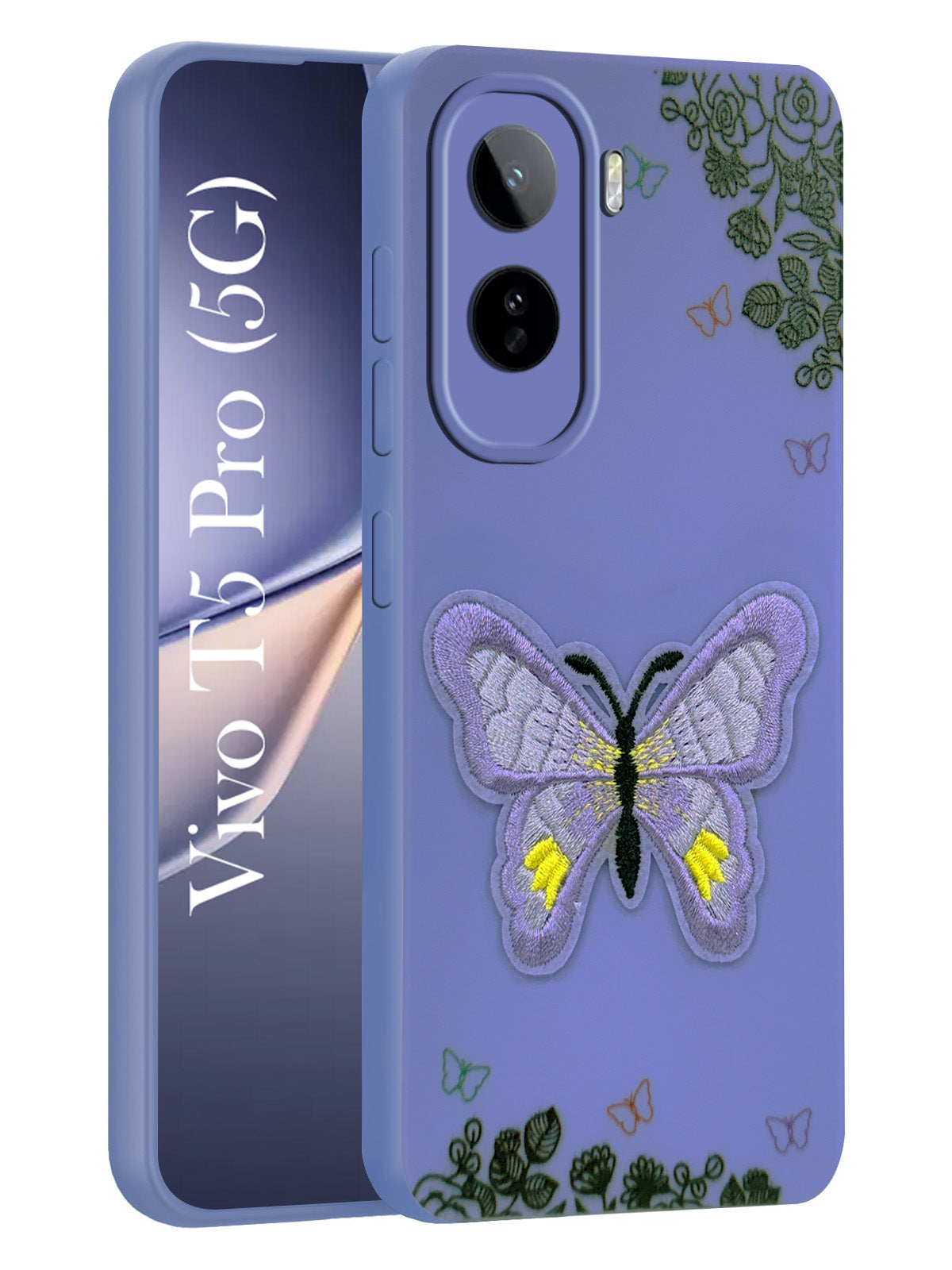 For Vivo T5 Pro 5G Back Cover Case (Soft Butterfly Embroidery | Women Teen Girls | Camera Protection| Matte Silicone)