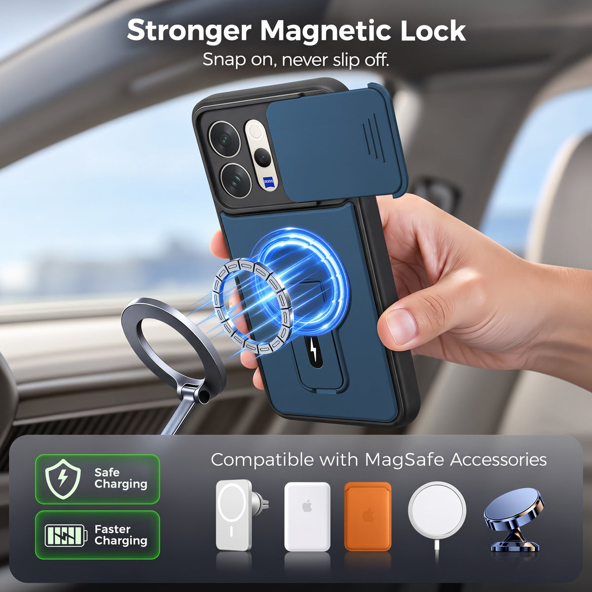 For Vivo V70 | Vivo V70 Elite 5G Back Case Cover Metallic (Hybrid Armor Kickstand | Sliding Shutter Camera Protection | MagSafe Compatible)