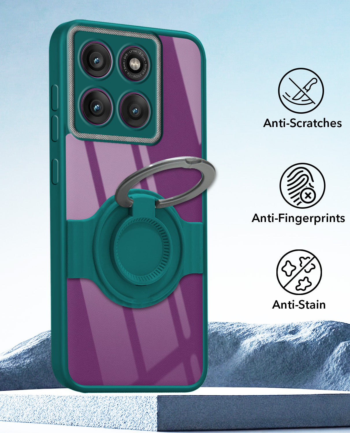 For Motorola Moto Edge 60 Pro Back Cover Case with stand (Built-in Ring Holder Kickstand | Lifetime Anti Yellow | Camera Protection)