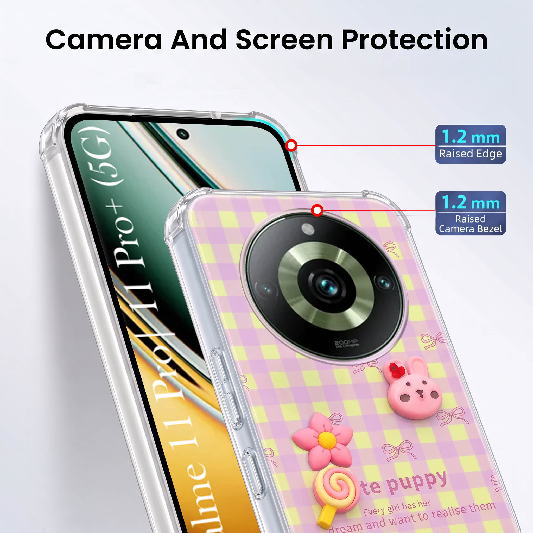 For Realme 11 Pro 5G | Realme 11 Pro Plus 5G Back Cover Case (3D Cute Cartoons | Hard Back Side Soft | Matte Premium Finish | HD Printing)