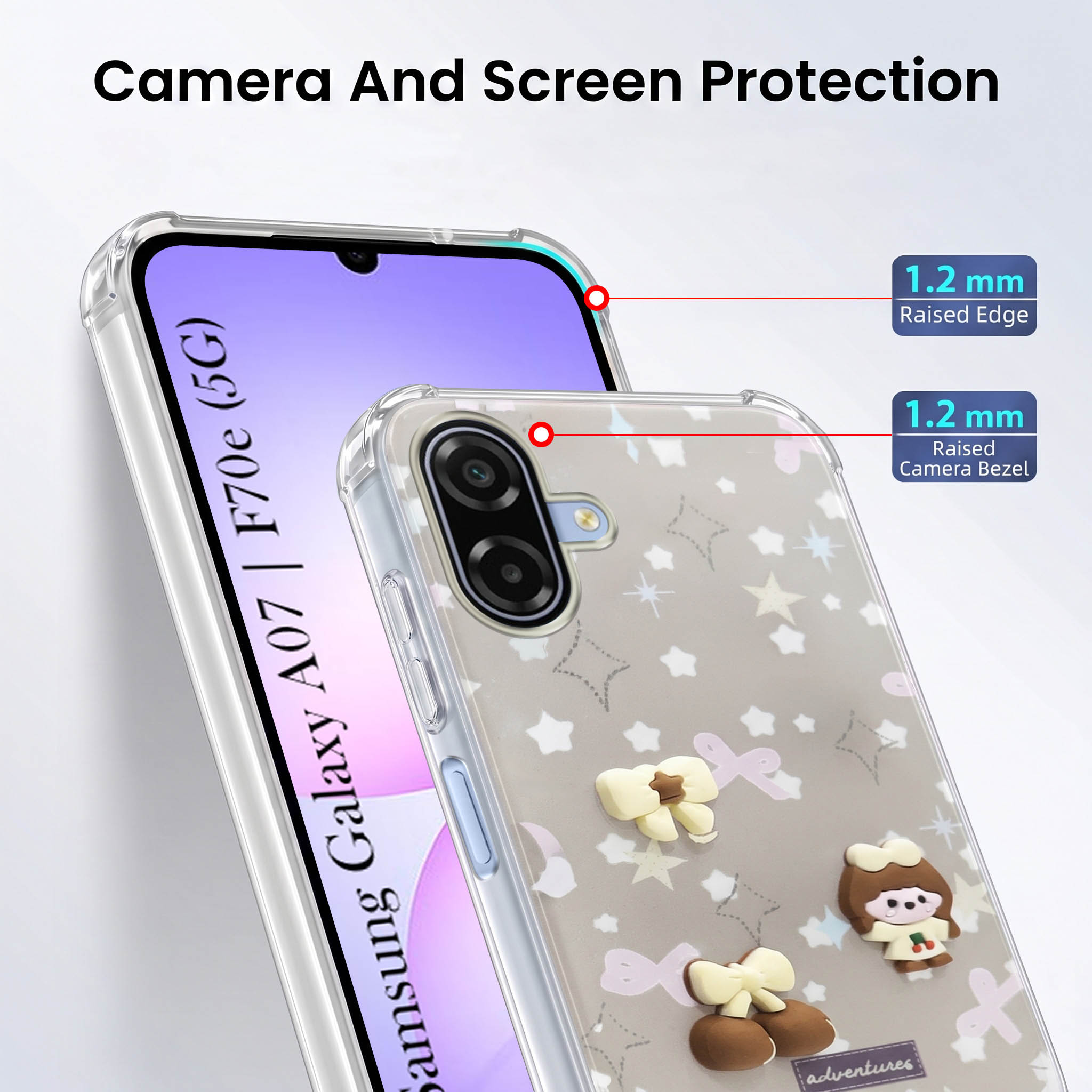 For Samsung Galaxy A07 5G | F70e 5G Back Cover Case (3D Cute Cartoons | Hard Back Side Soft | Matte Premium Finish | HD Printing)