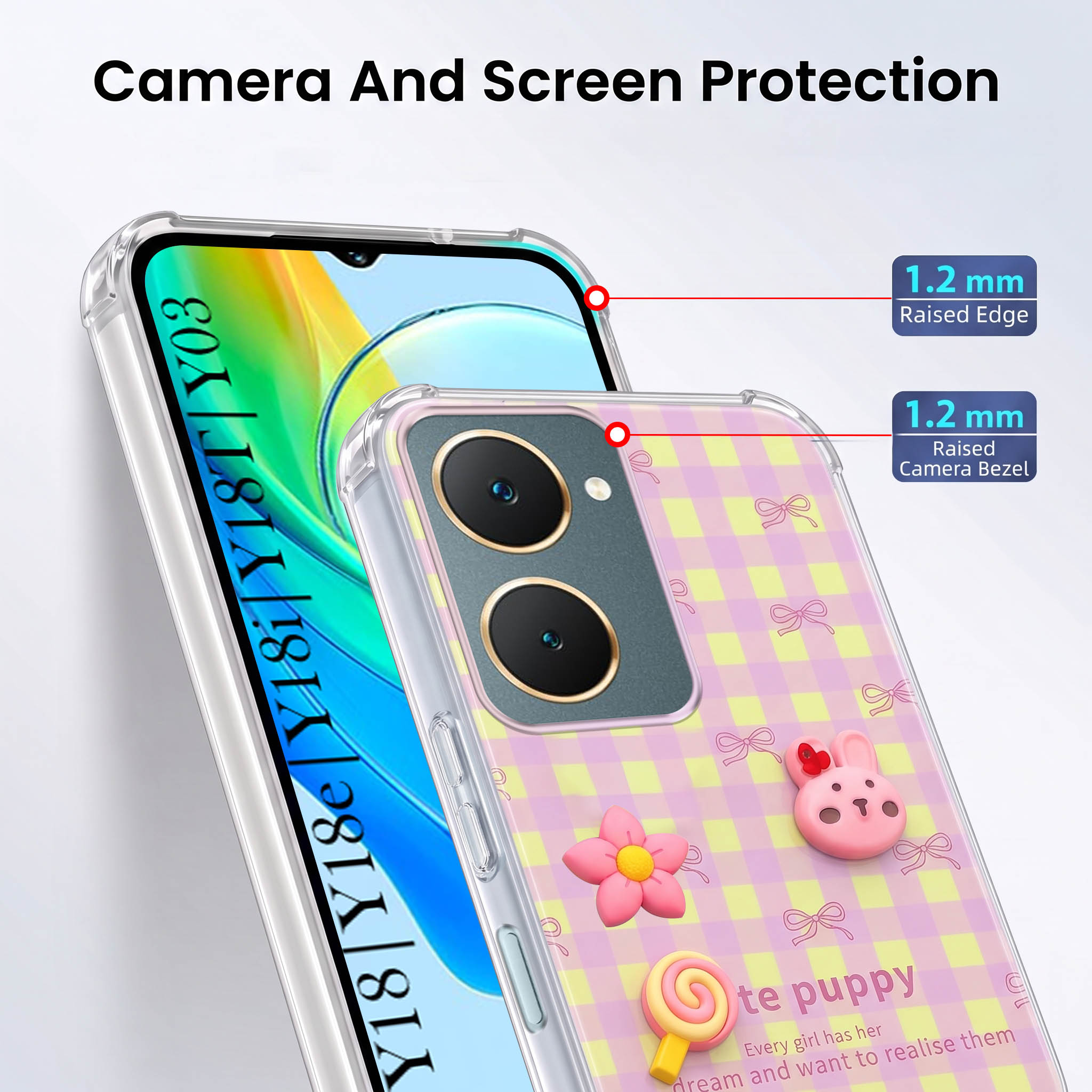 For Vivo Y18 | Y18e | Y03 | Y18i | Y18t Back Cover Case (3D Cute Cartoons | Hard Back Side Soft | Matte Premium Finish | HD Printing)