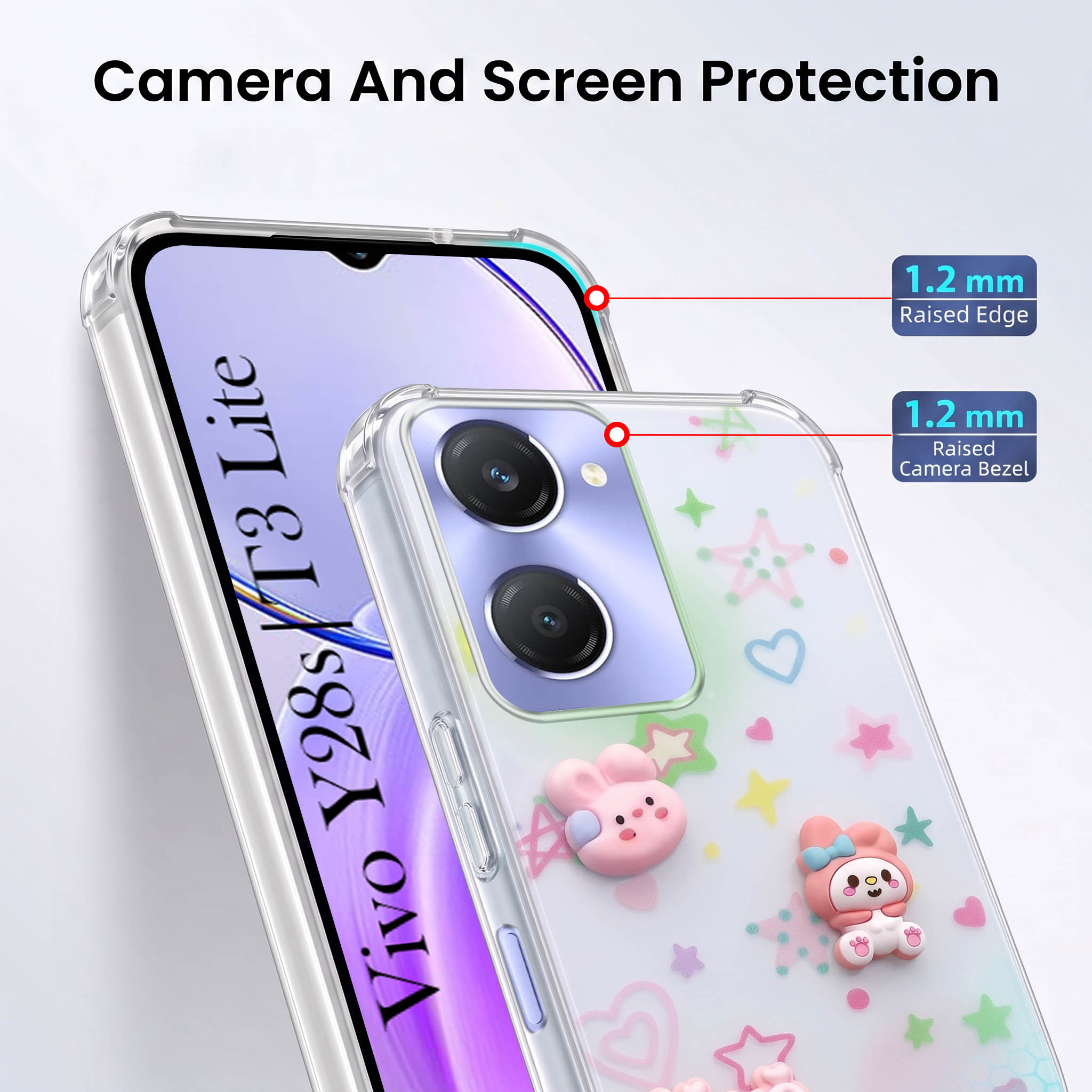 For Vivo Y28s 5G | Vivo T3 Lite 5G Back Cover Case (3D Cute Cartoons | Hard Back Side Soft | Matte Premium Finish | HD Printing)