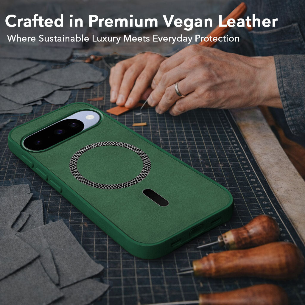 For Google Pixel 10 Back Cover Case Leather Finish (MagSafe Compatible Wireless Charging | Soft Touch | Camera Bump Protection)