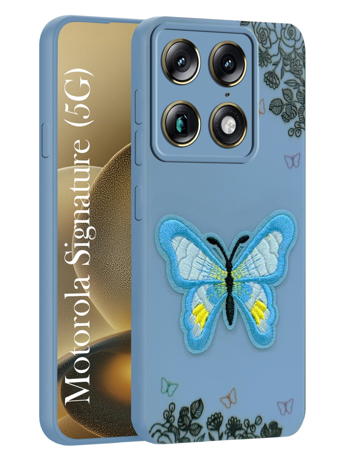 For Motorola Moto Signature 5G Back Cover Case (Soft Butterfly Embroidery | Women Teen Girls | Camera Protection| Matte Silicone)