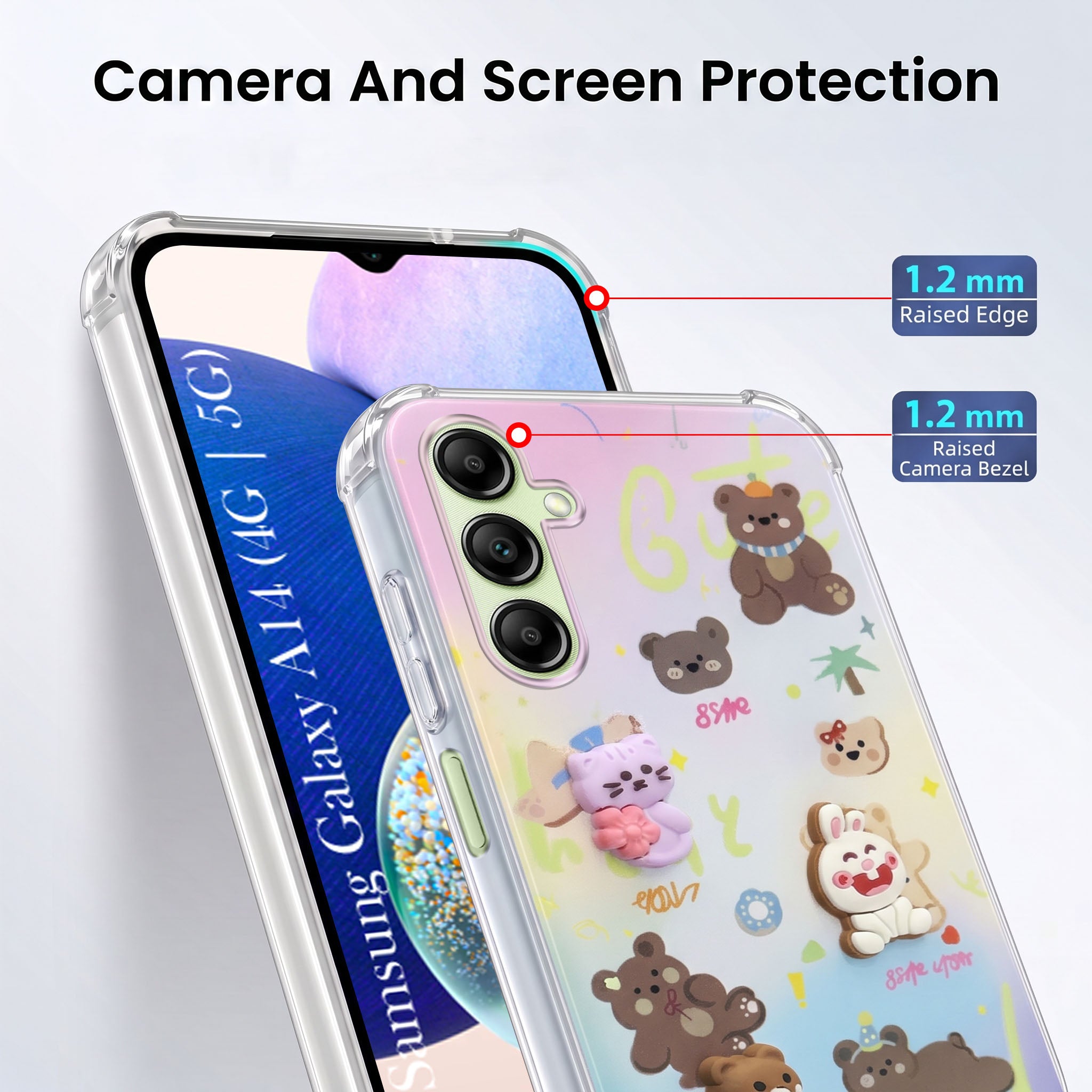 For Samsung Galaxy A14 4G | 5G Back Cover Case (3D Cute Cartoons | Hard Back Side Soft | Matte Premium Finish | HD Printing)