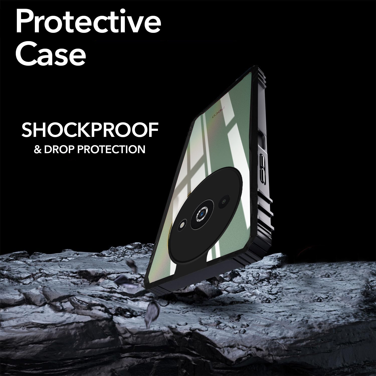 For Xiaomi Poco C61 Back Cover Case (Ultimate Shockproof Bumpers | Anti Yellow | Rugged Armor | Hybrid PC | Black )