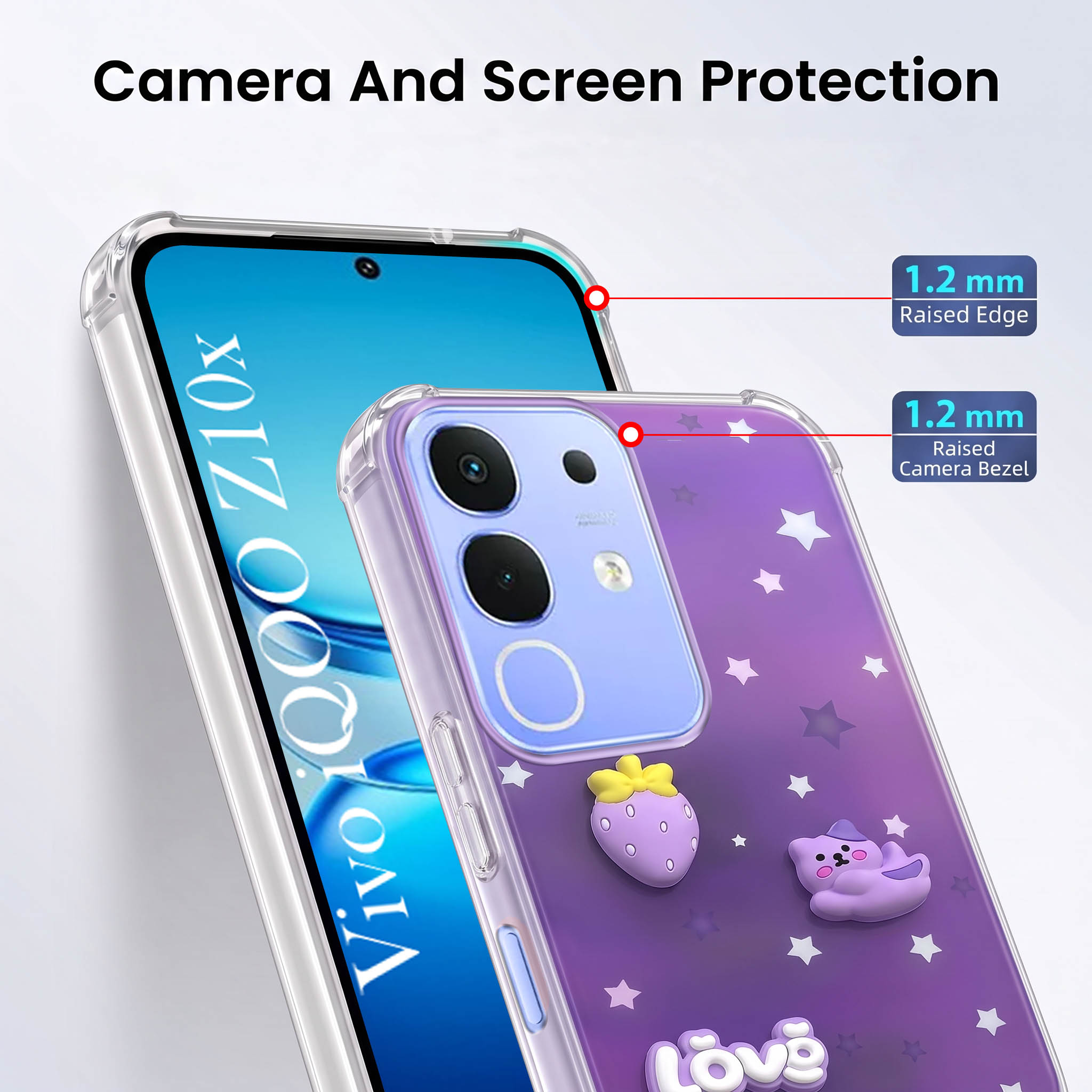 For Vivo iQOO Z10x Back Cover Case (3D Cute Cartoons | Hard Back Side Soft | Matte Premium Finish | HD Printing)