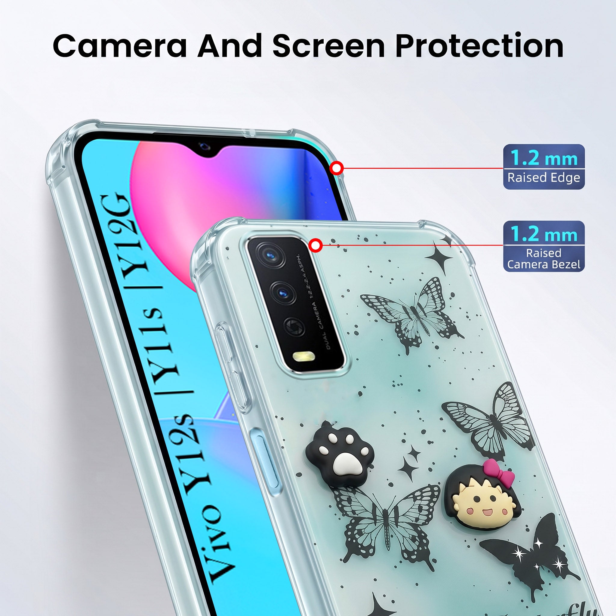 For Vivo Y12s | Y11s | Y12G Back Cover Case (3D Cute Cartoons | Hard Back Side Soft | Matte Premium Finish | HD Printing)