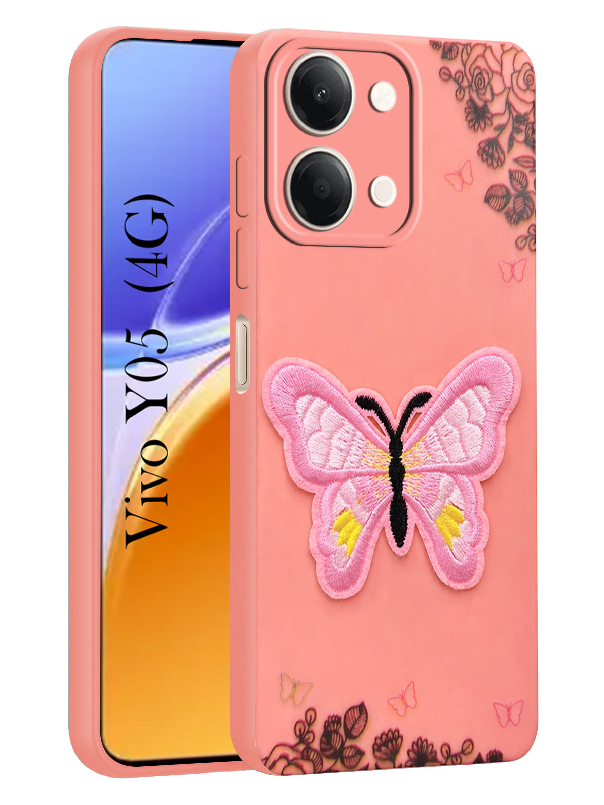 For Vivo Y05 4G Back Cover Case (Soft Butterfly Embroidery | Women Teen Girls | Camera Protection| Matte Silicone)