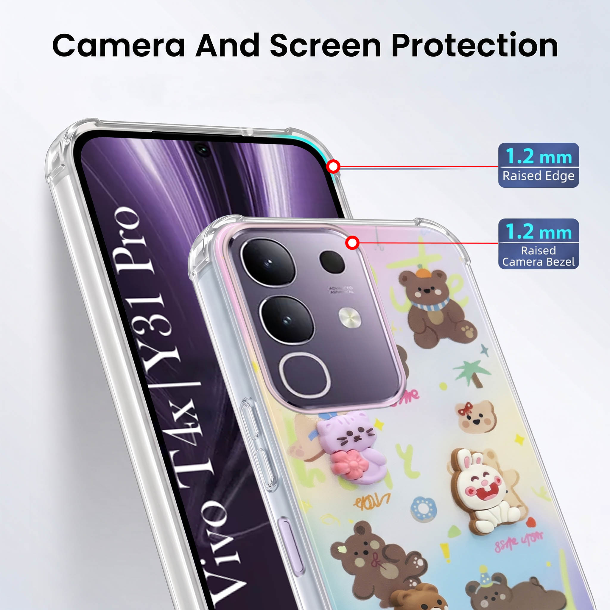 For Vivo T4x | Vivo Y31 Pro Back Cover Case (3D Cute Cartoons | Hard Back Side Soft | Matte Premium Finish | HD Printing)