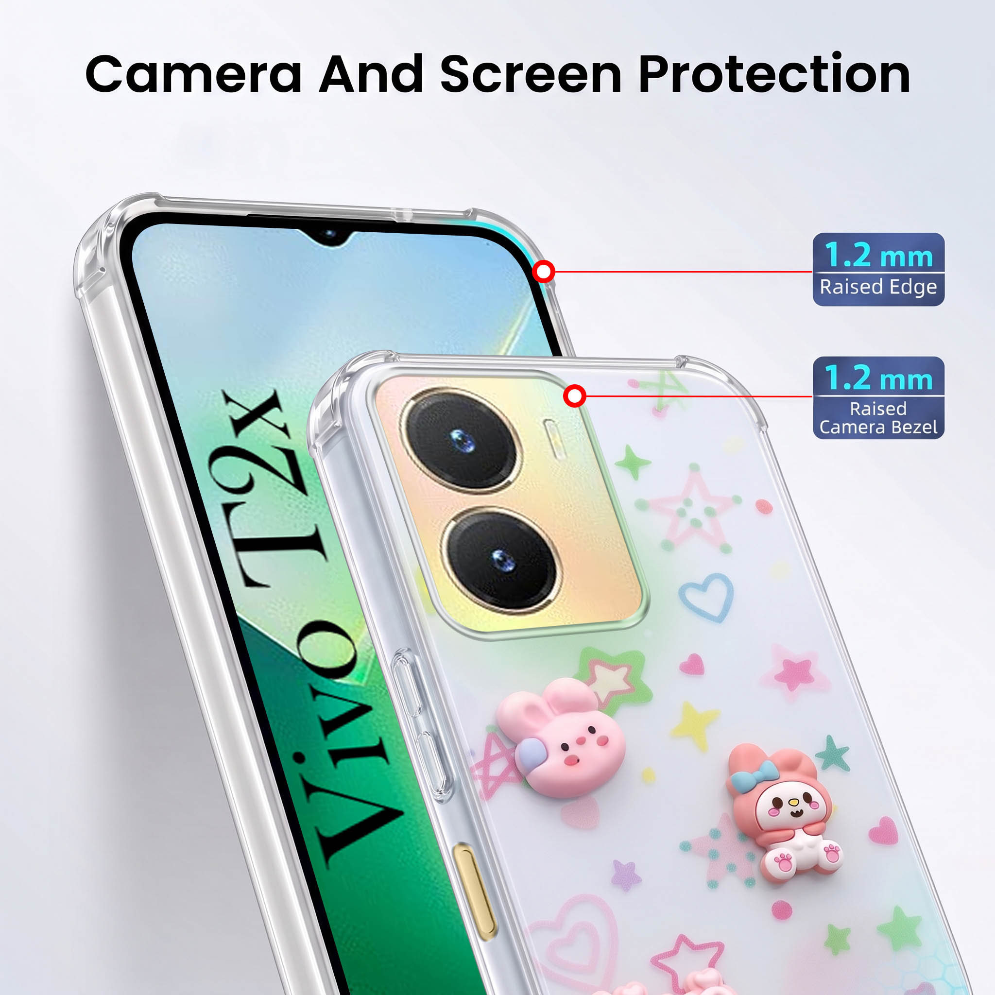 For Vivo T2x Back Cover Case (3D Cute Cartoons | Hard Back Side Soft | Matte Premium Finish | HD Printing)