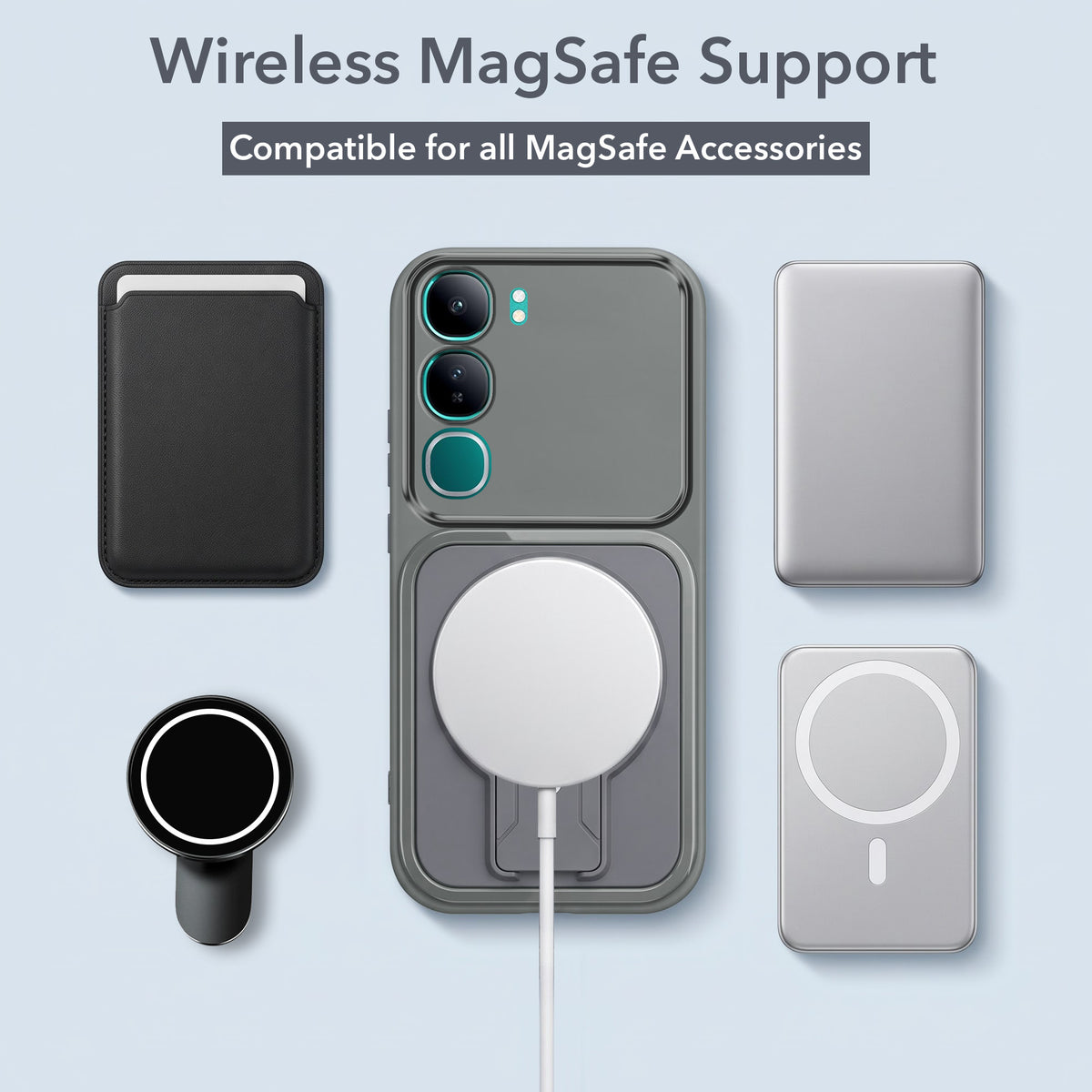 For Vivo Y300 Back Case Cover Metallic (Hybrid Armor Kickstand | MagSafe Compatible | Camera Protection Shockproof)
