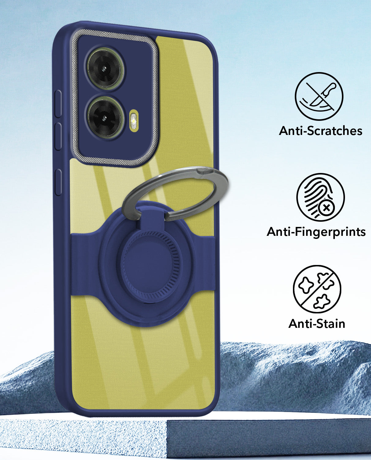 For Motorola Moto G85 5G Back Cover Case with stand (Built-in Ring Holder Kickstand | Lifetime Anti Yellow | Camera Protection)